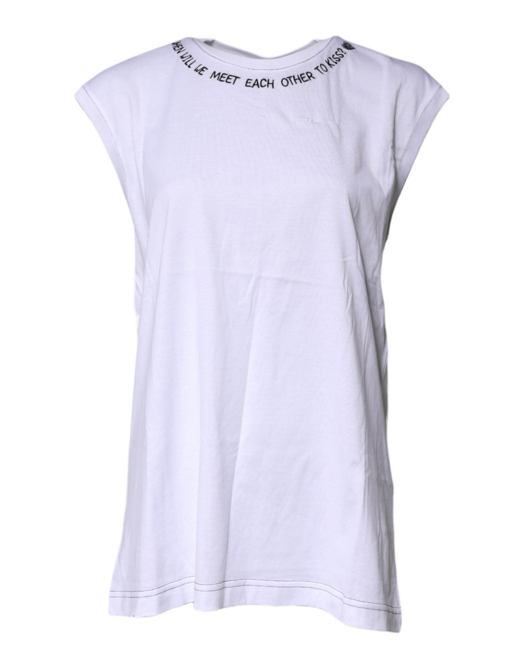 DOLCE & GABBANA Dolce & Gabbana hvid bomulds t shirt med ærmeløs tryk