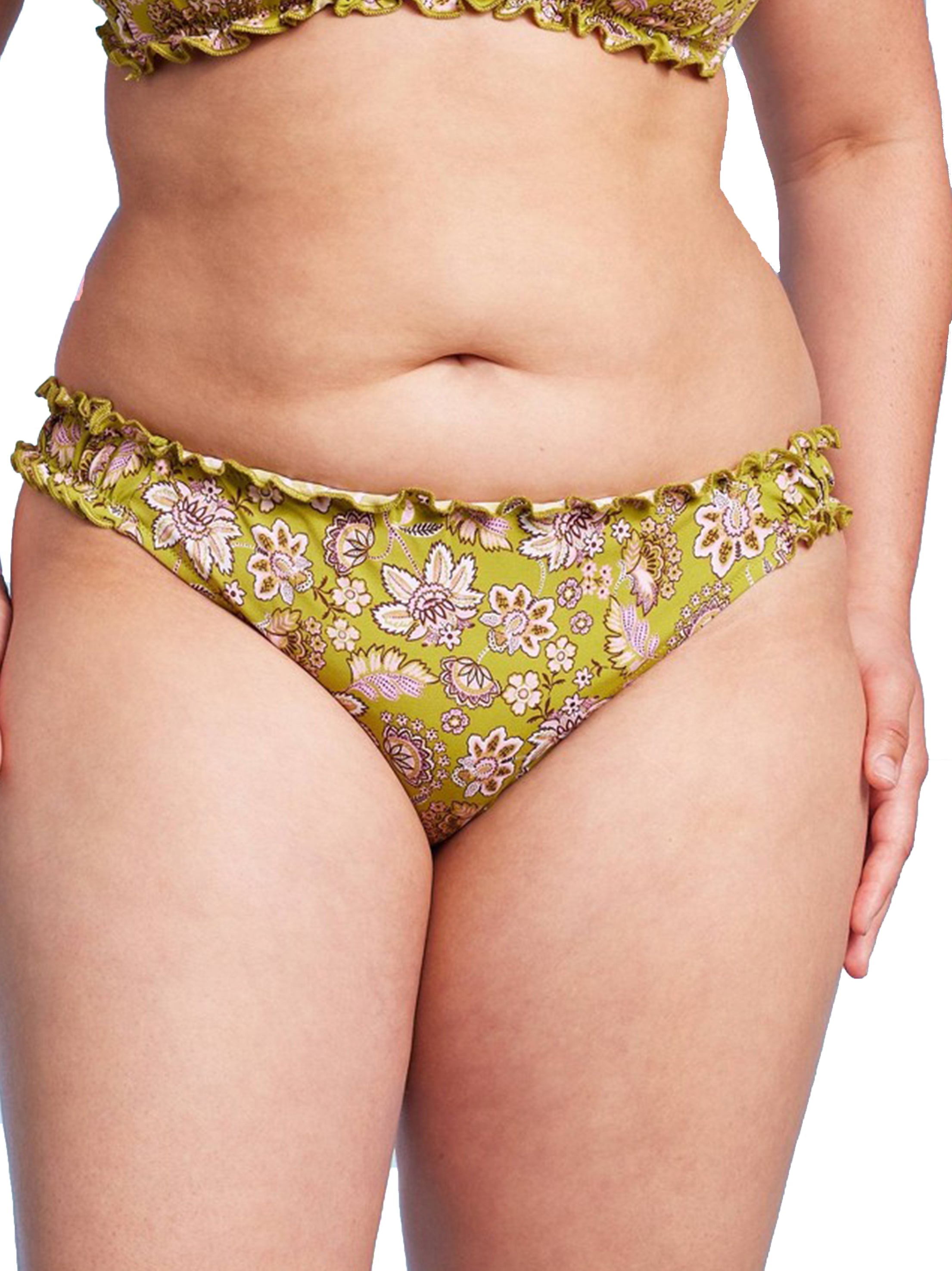 WILD FABLE Women's Ruffle Detail Floral Printed Bikini Bottom Green