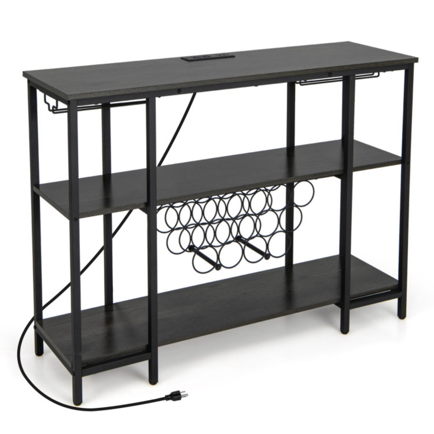 2736 Industrial Wine Rack Wine Bar Cabinet with Storage Shelves Gray