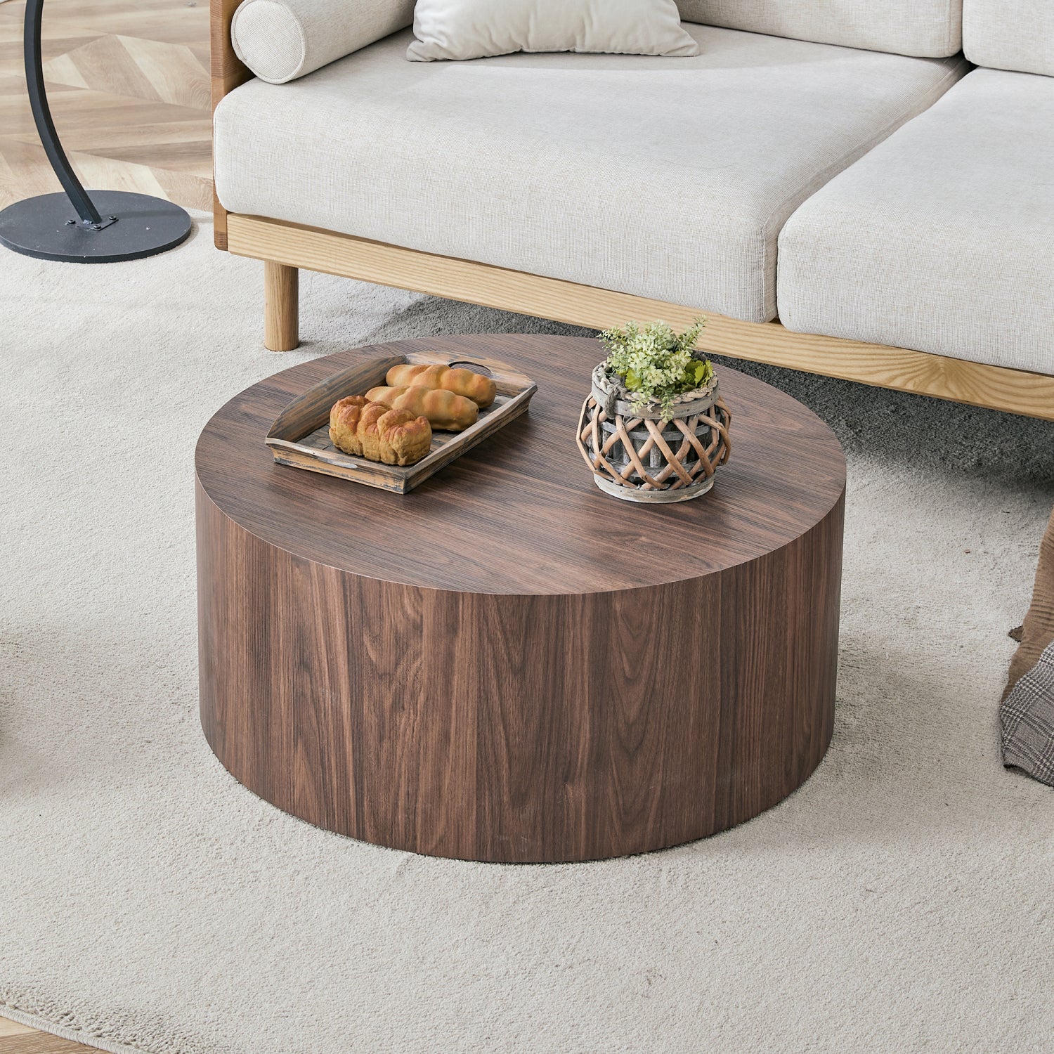 2594 Streamdale Deep Walnut Cylindrical Coffee Table   27.5" x 12"   Modern Industrial