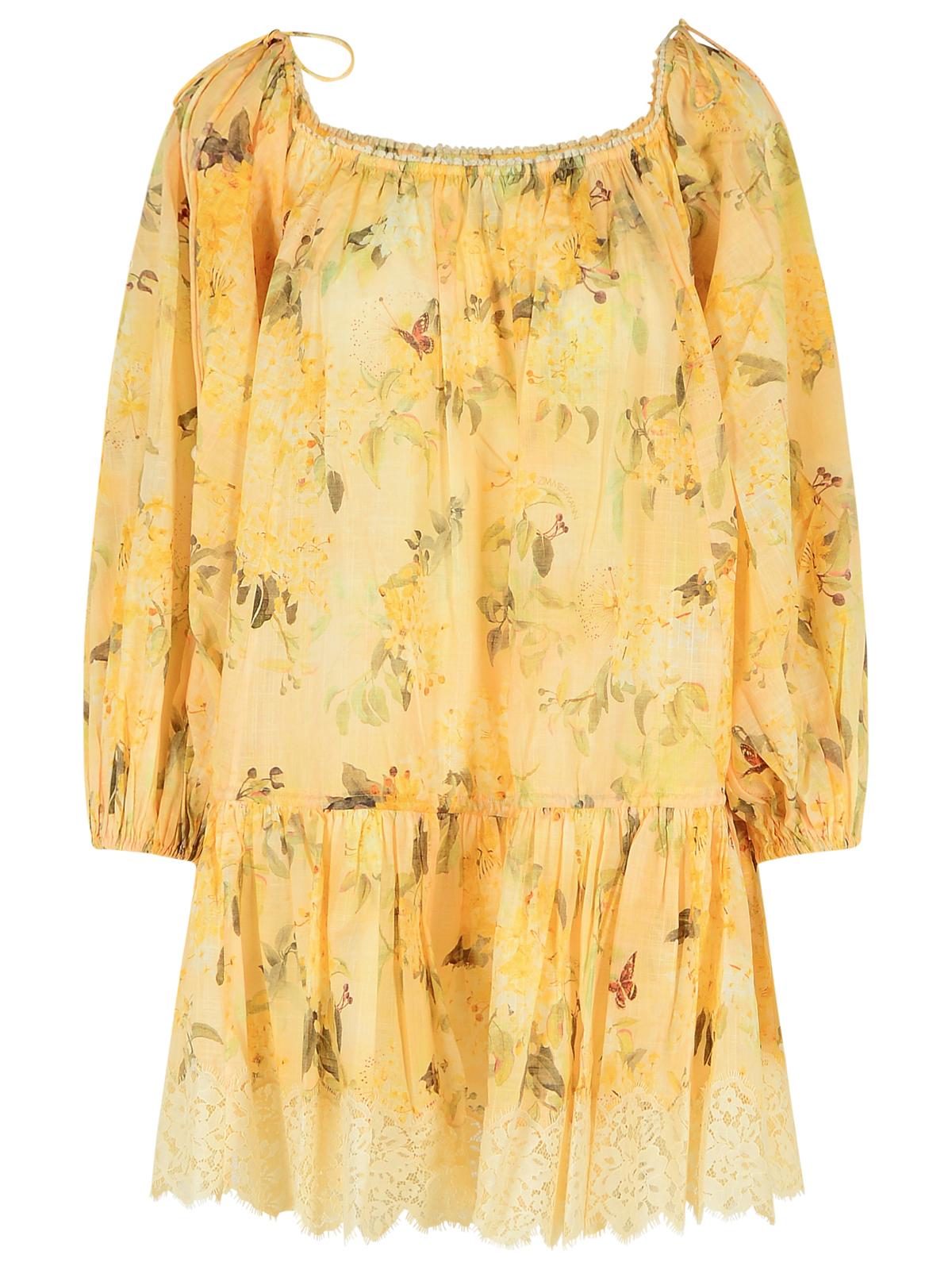 Zimmermann 'Cascadian' Algodón amarillo Mini Vestido 'Flora botánica'