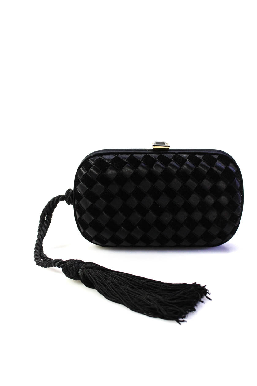 2738 Bottega Veneta Womens Satin Velvet Intrecciato Small KNot Clutch Handbag Black