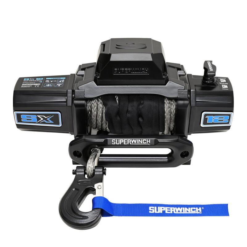 Superwinch 12000 LBS 12V DC 3/8in x 80ft Synthetic Rope SX12SR Winch   Semi Gloss Black