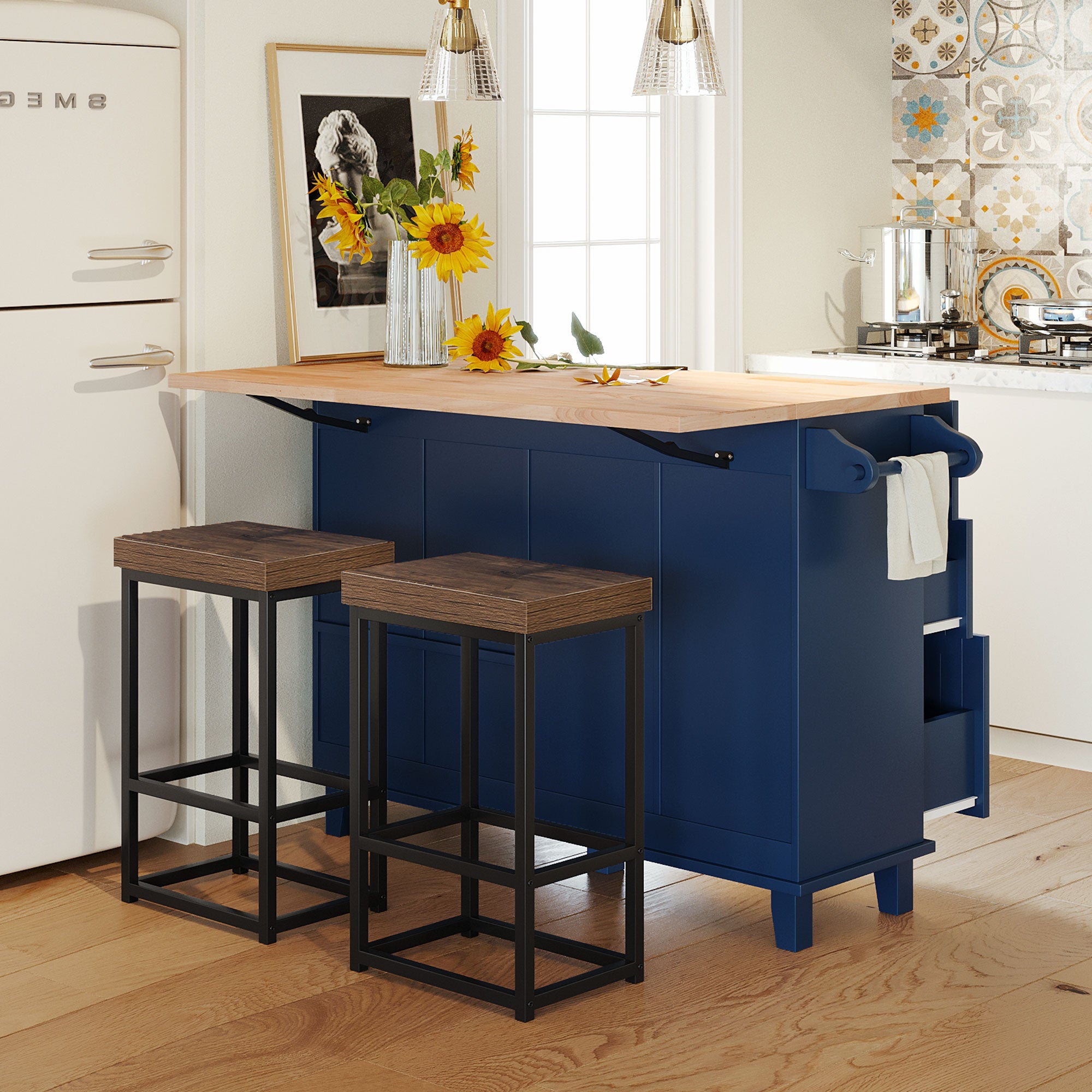 2594 Streamdale Farmhouse Kitchen Island Set With Drop Leaf And 2 Seatings