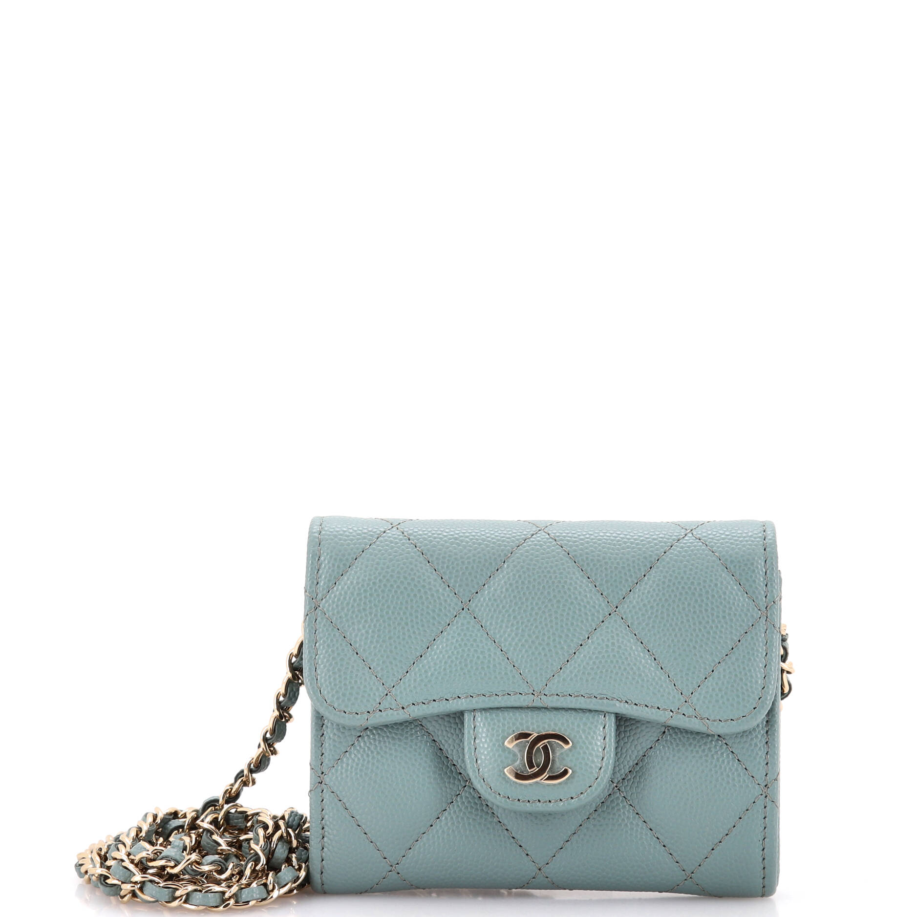 2860 Classic Flap Card Holder on Chain Quilted Caviar Mini