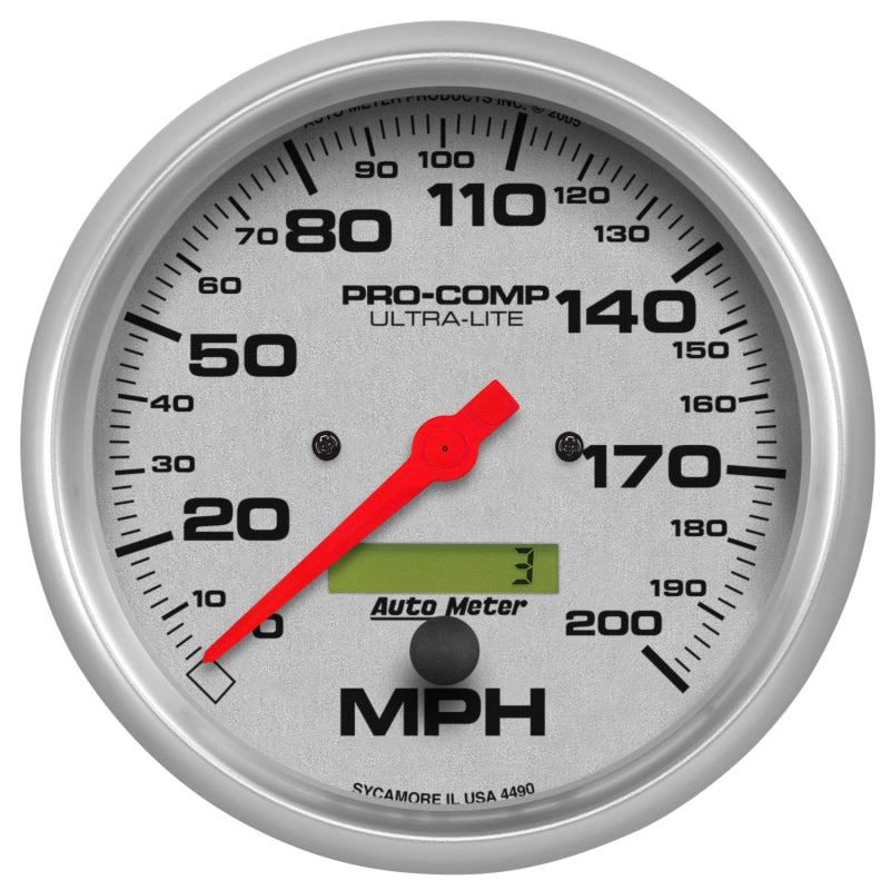 Autometer Speedometer 5in   200 MPH Electric Program w/ LCD Odometer Ultra  Lite