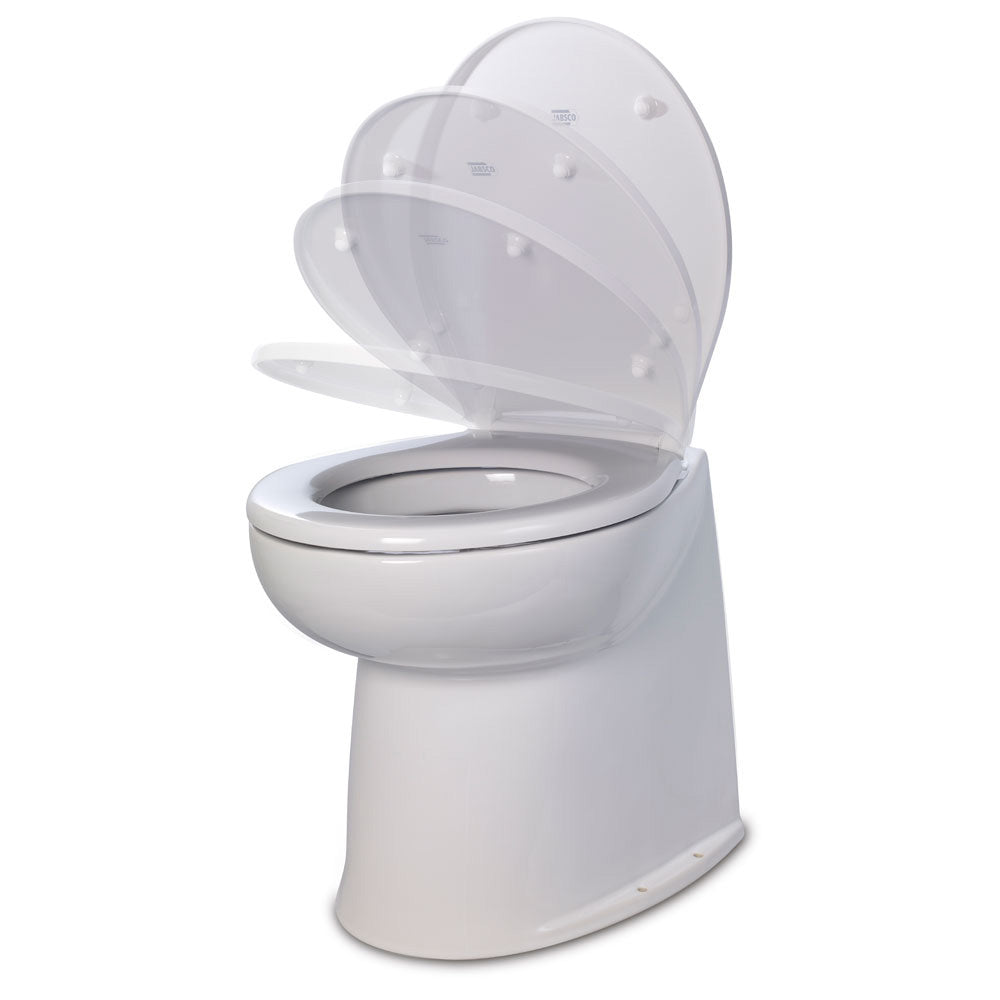Jabsco Deluxe Flush 14" Straight Back 12V Raw Water Electric Marine Toilet w/Remote Rinse Pump Soft Close Lid [58280 3012]