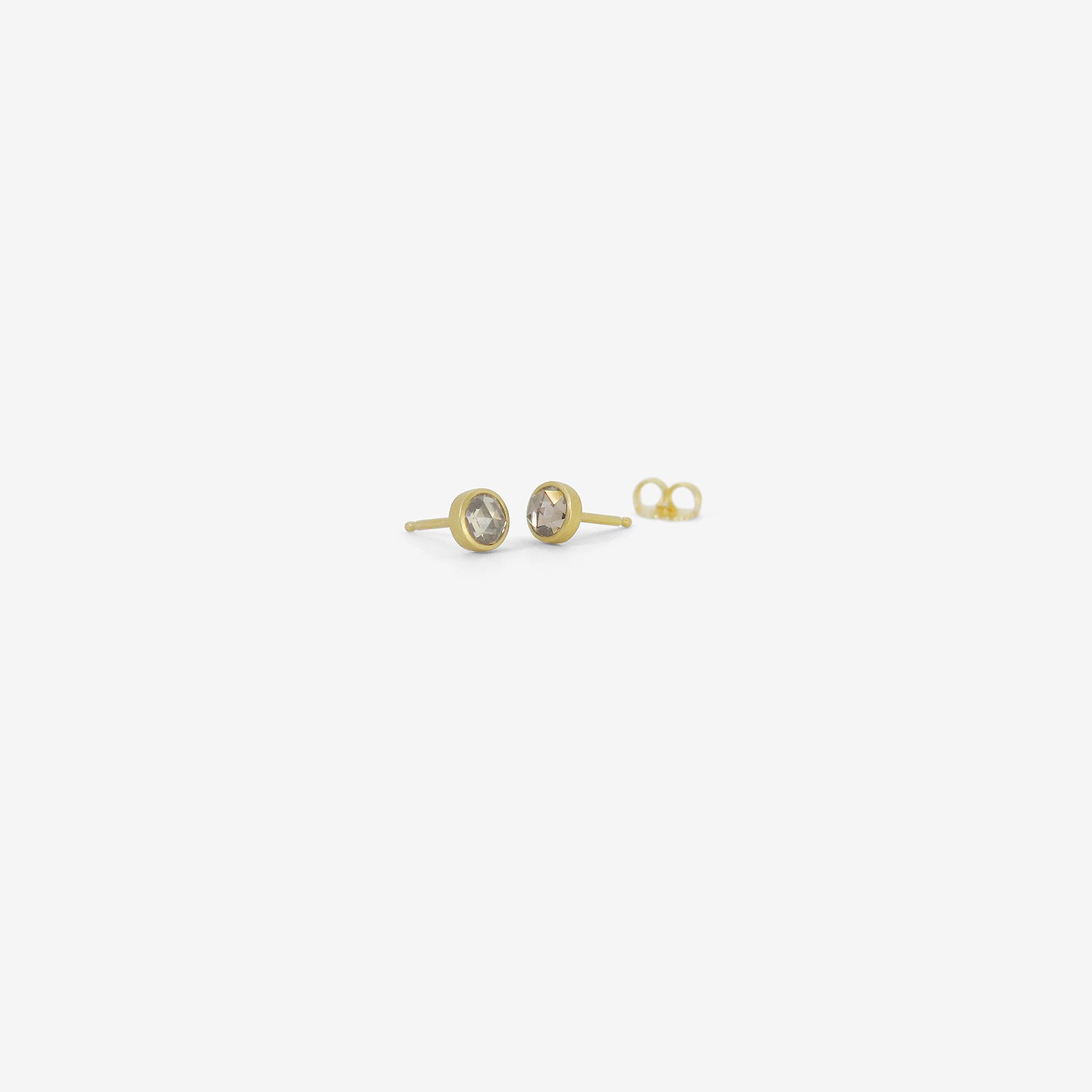 LOLA BROOKS 18K & ROUND ROSE CUT CHAMPAGNE DIAMOND STUDS  .56CT