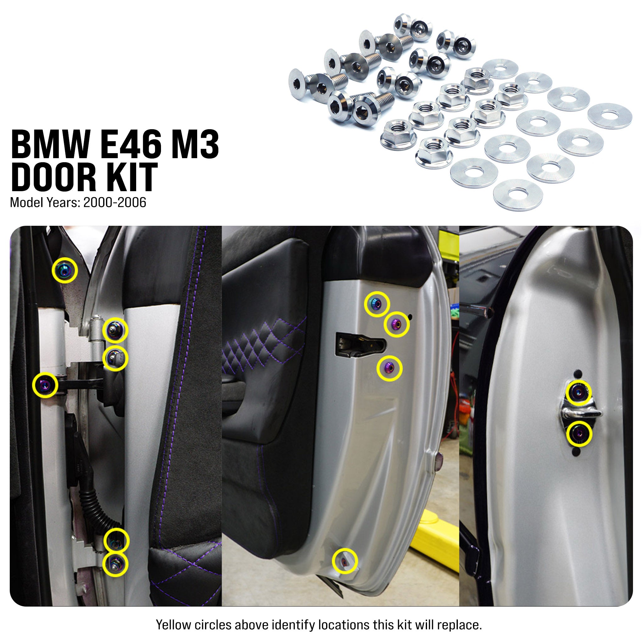 DRESS UP BOLTS Titanium Hardware Door Kit   BMW E46 M3 (2000 2006)