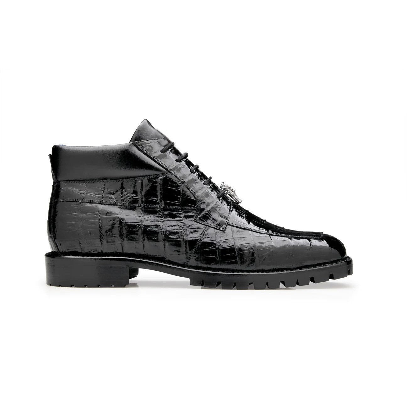 Belvedere Gallardo U02 Men's Shoes Black Exotic Caiman Crocodile Derby Split Toe Boots (BV3076)