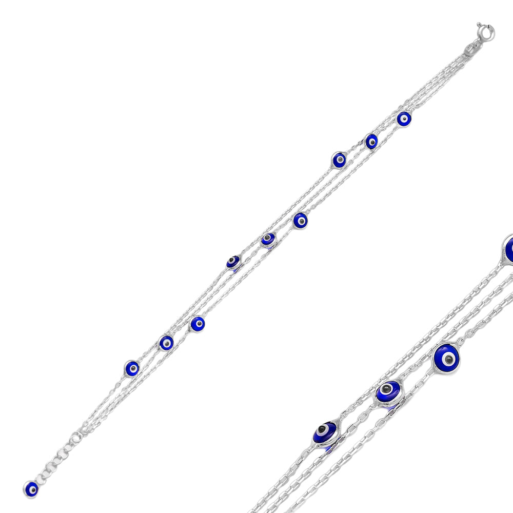 KESLEY BOUTIQUE Evil Eye Multi Strand Bracelet Sterling Silver Navy Blue Layered Unisex Jewelry   KESLEY