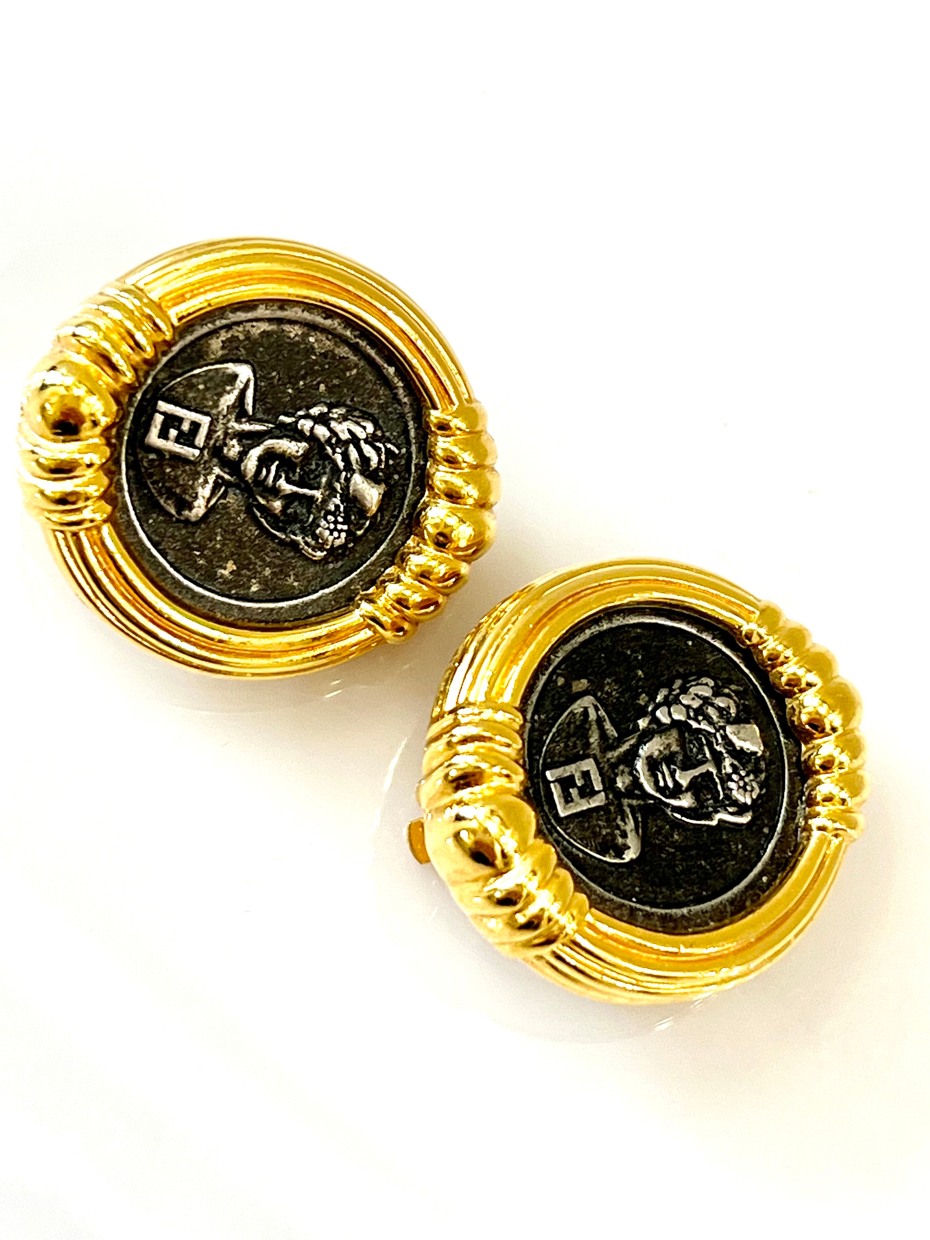 FENDI VINTAGE ROMAN COIN CLIP ON EARRINGS