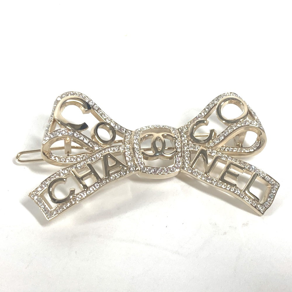 CHANEL Valletta metal gold B20B CC COCO Mark Rhinestone Ribbon Women Used Authentic
