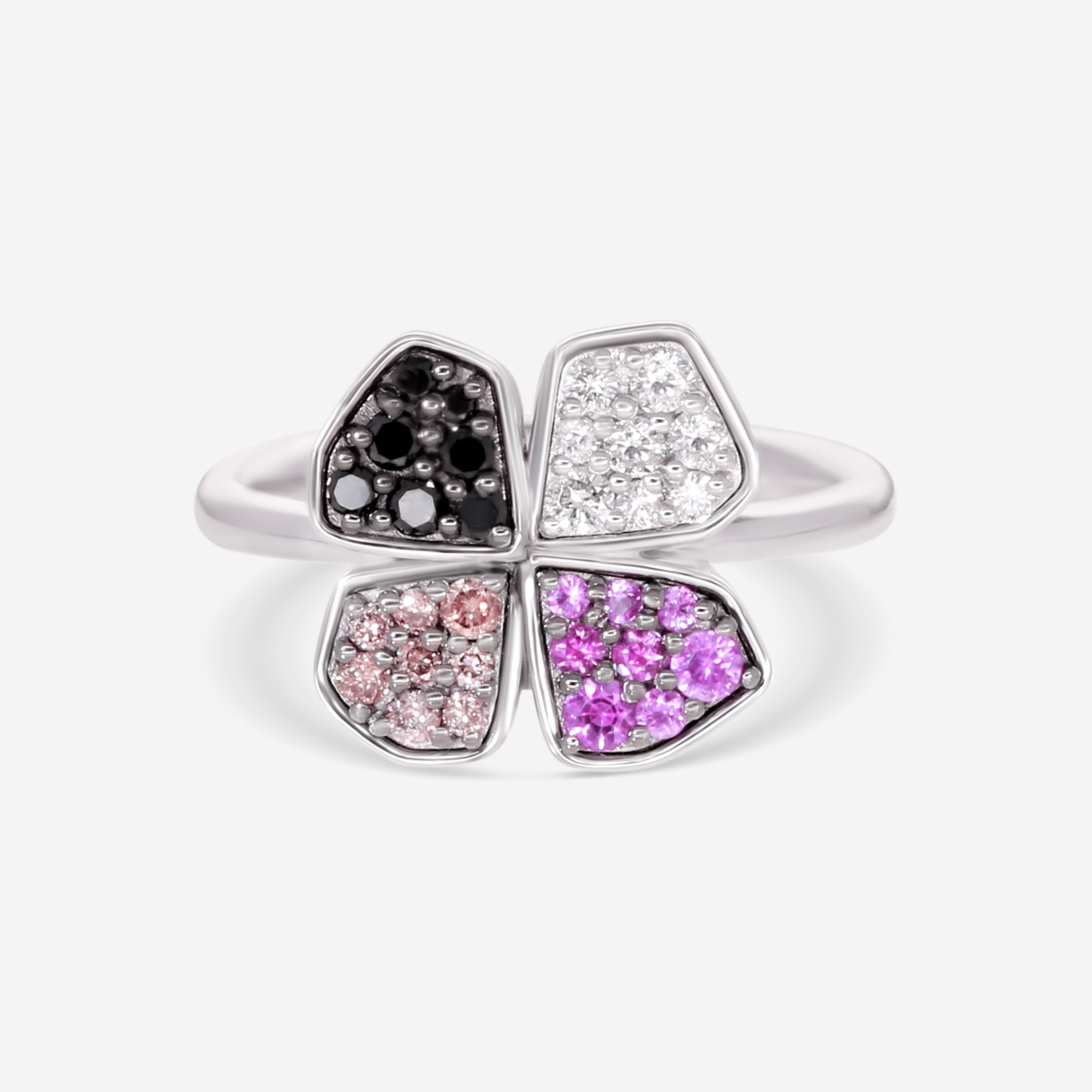 Giloro 18K White Gold Diamond and Pink Sapphires Statement Ring P5208 108