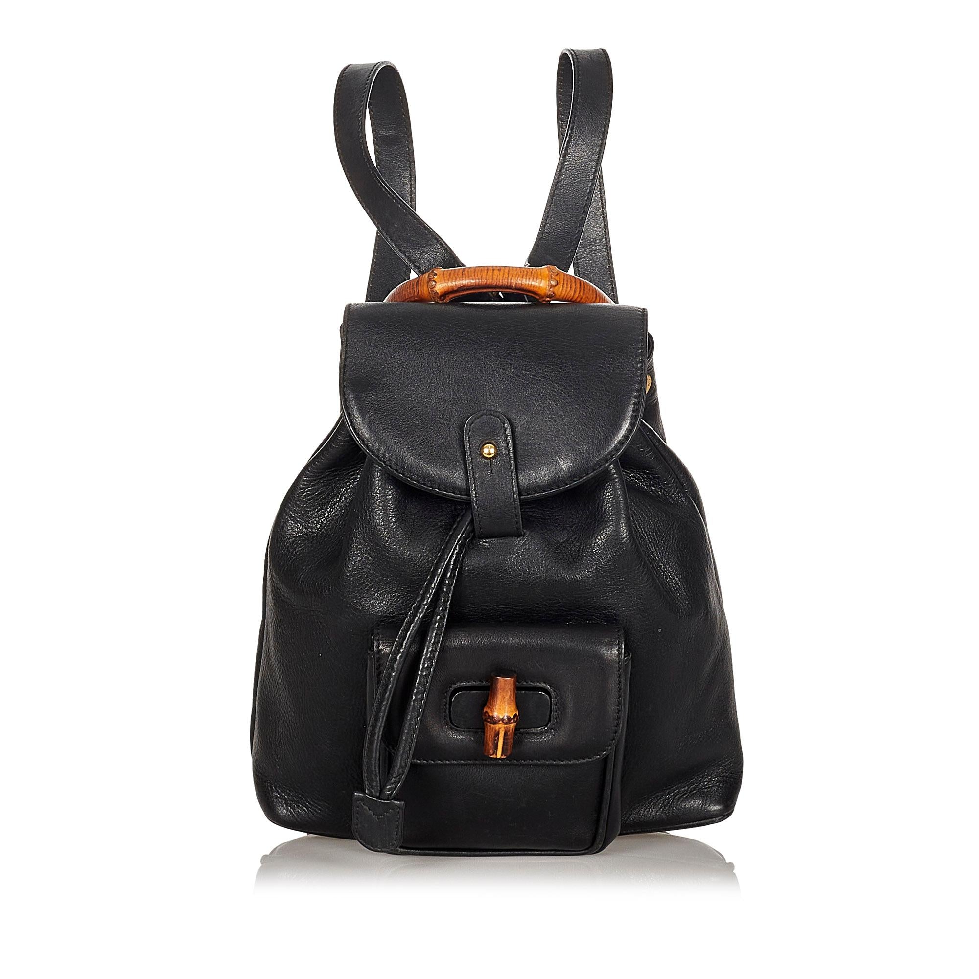 Gucci Bamboo Leather Drawstring Backpack (SHG 21546)