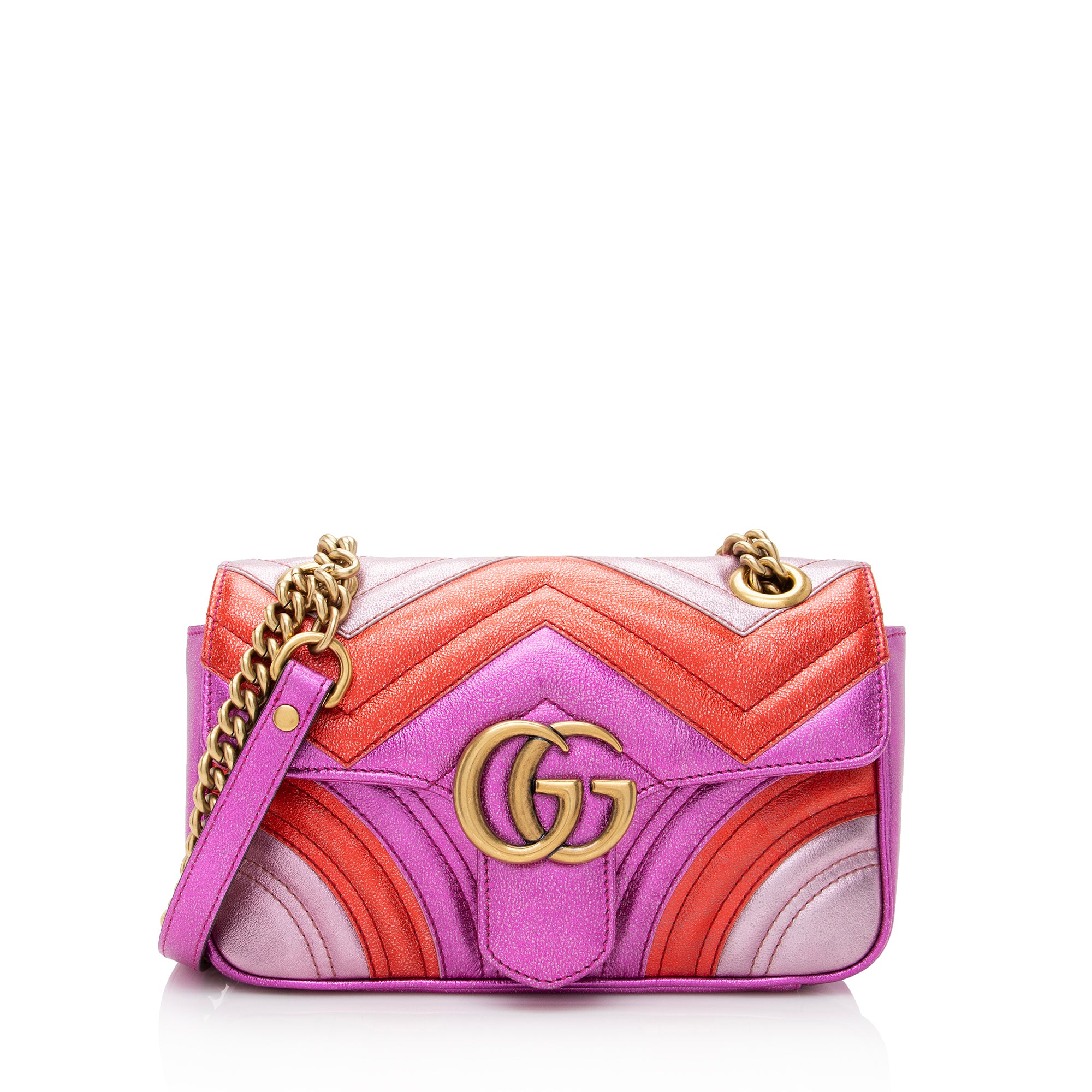 Gucci Metallic Matelasse Leather GG Marmont Mini Shoulder Bag (SHF 22837)