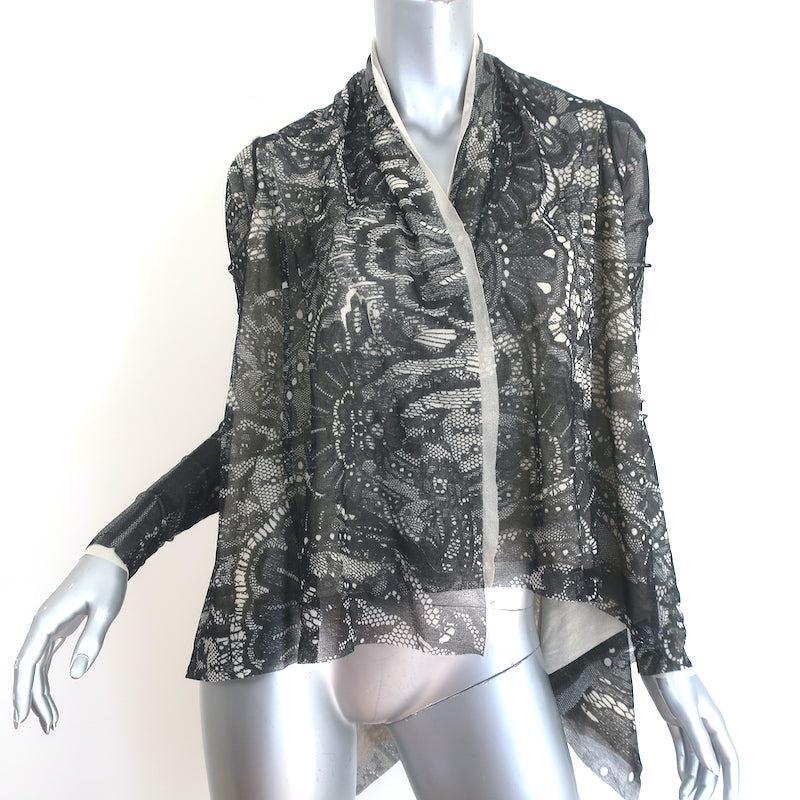 CAMI GASMER Fuzzi Jean Paul Gaultier Lace Print Mesh Draped Cardigan Black Size Small