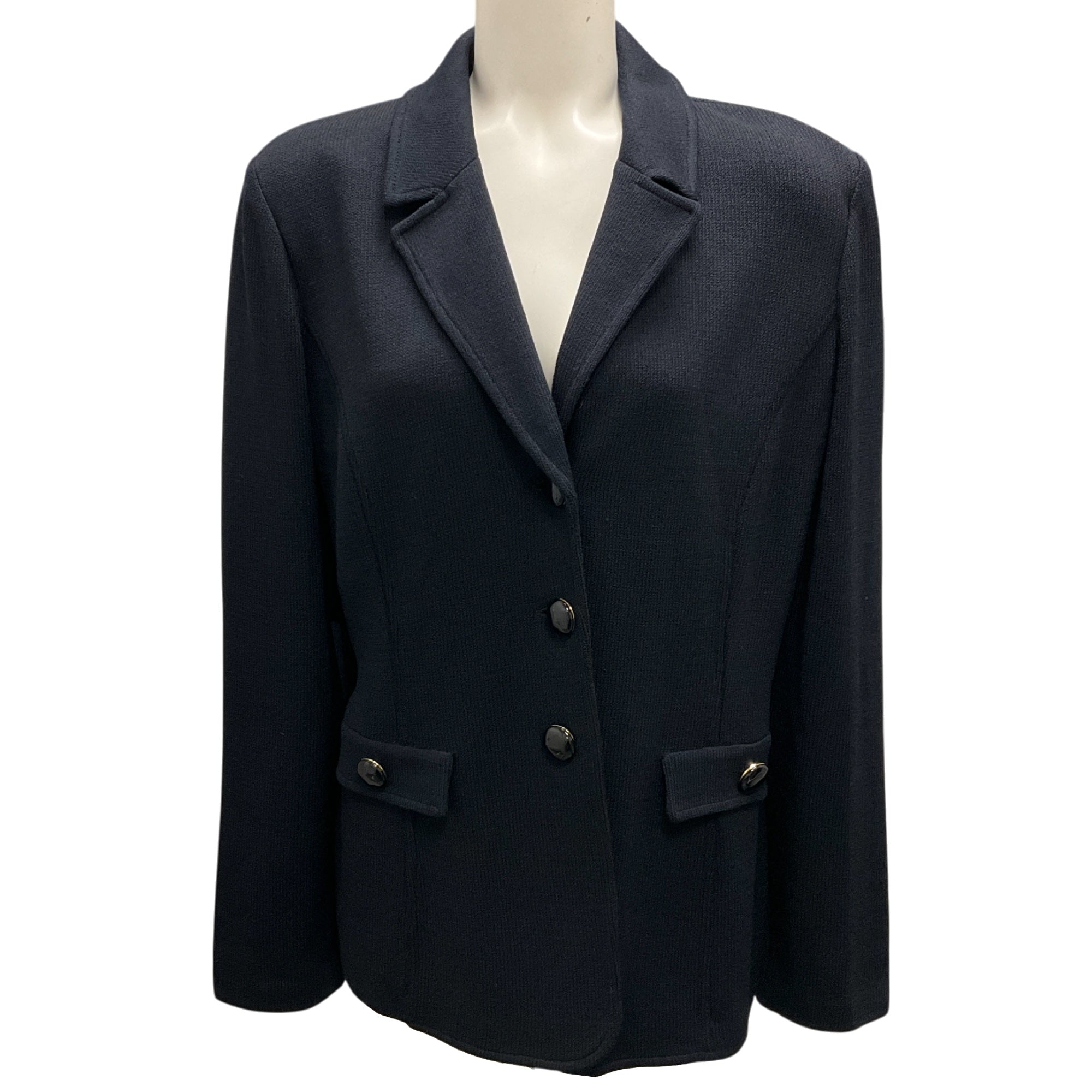 ST JOHN St. John Collection Navy Blue 2018 Button Front Wool Knit Jacket