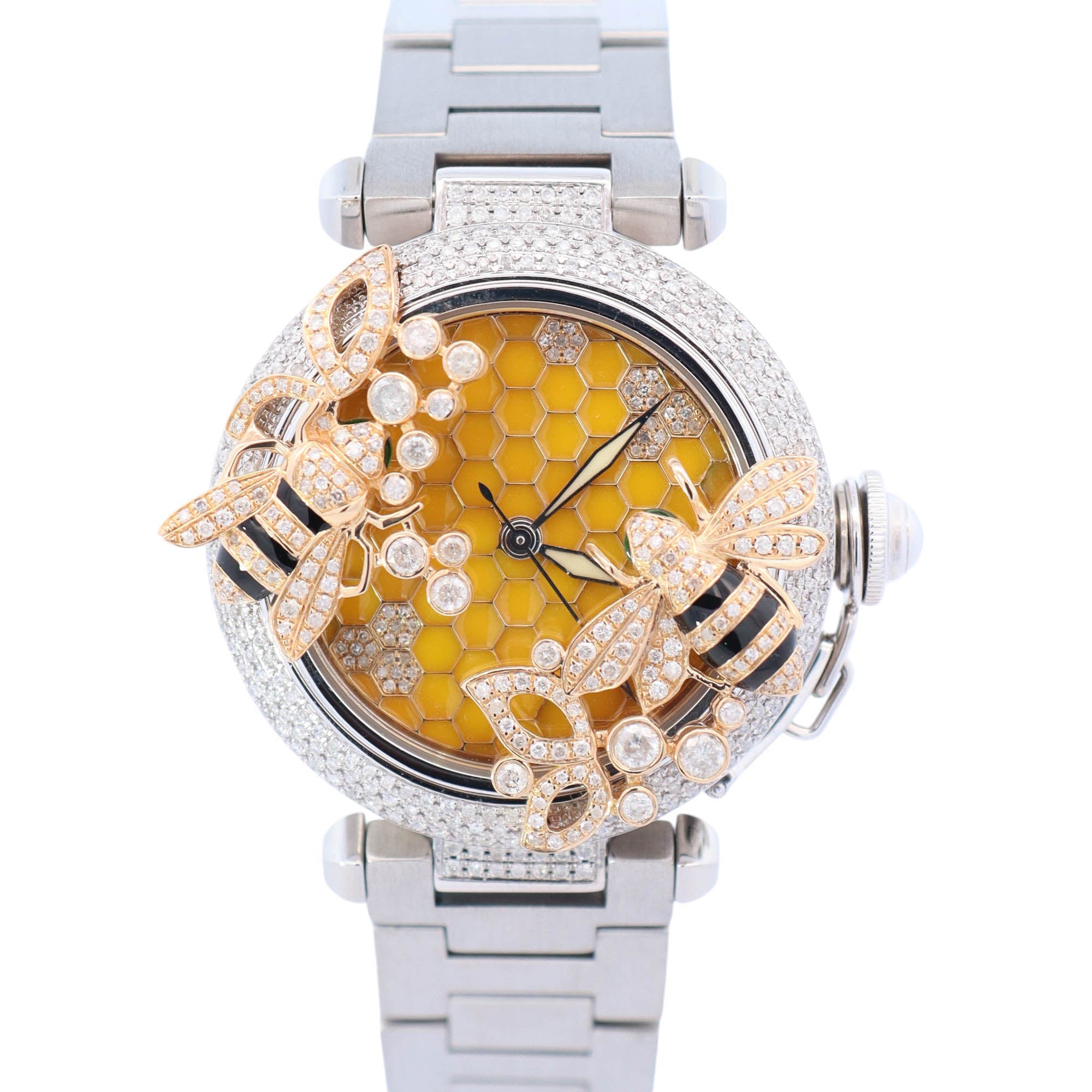 HAPPY JEWELERS Cartier Pasha 35mm Custom Honeycomb Dial Watch Ref# W31043M7