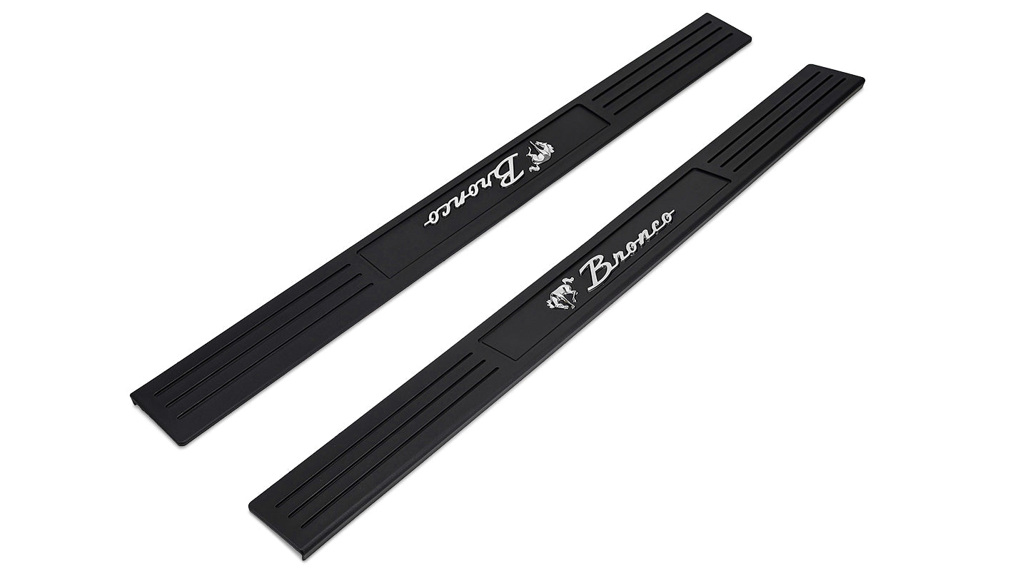 TOMS OFFROAD Door Sill Plates   Black Plastic w/ Chrome Bronco Script