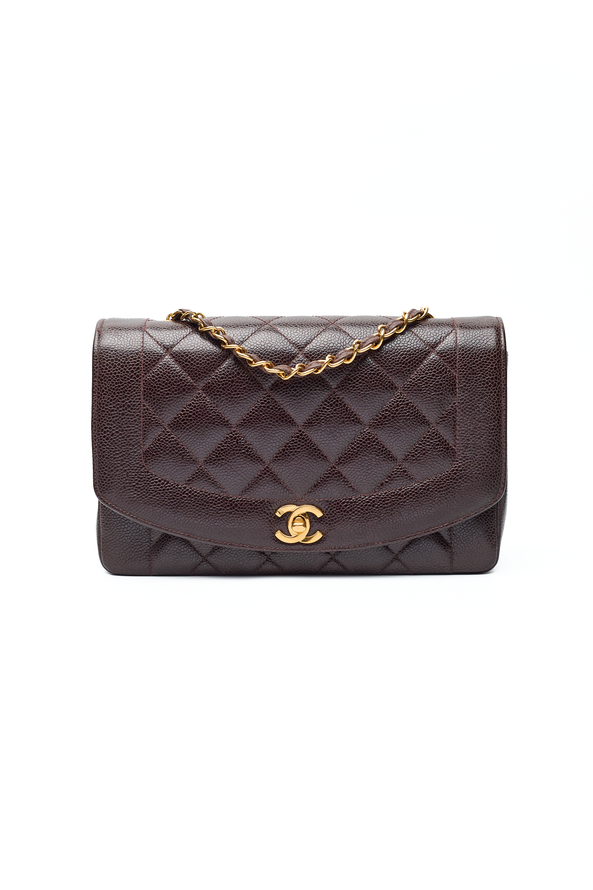 Chanel Rare Vintage Chocolate Brown Caviar Medium Diana