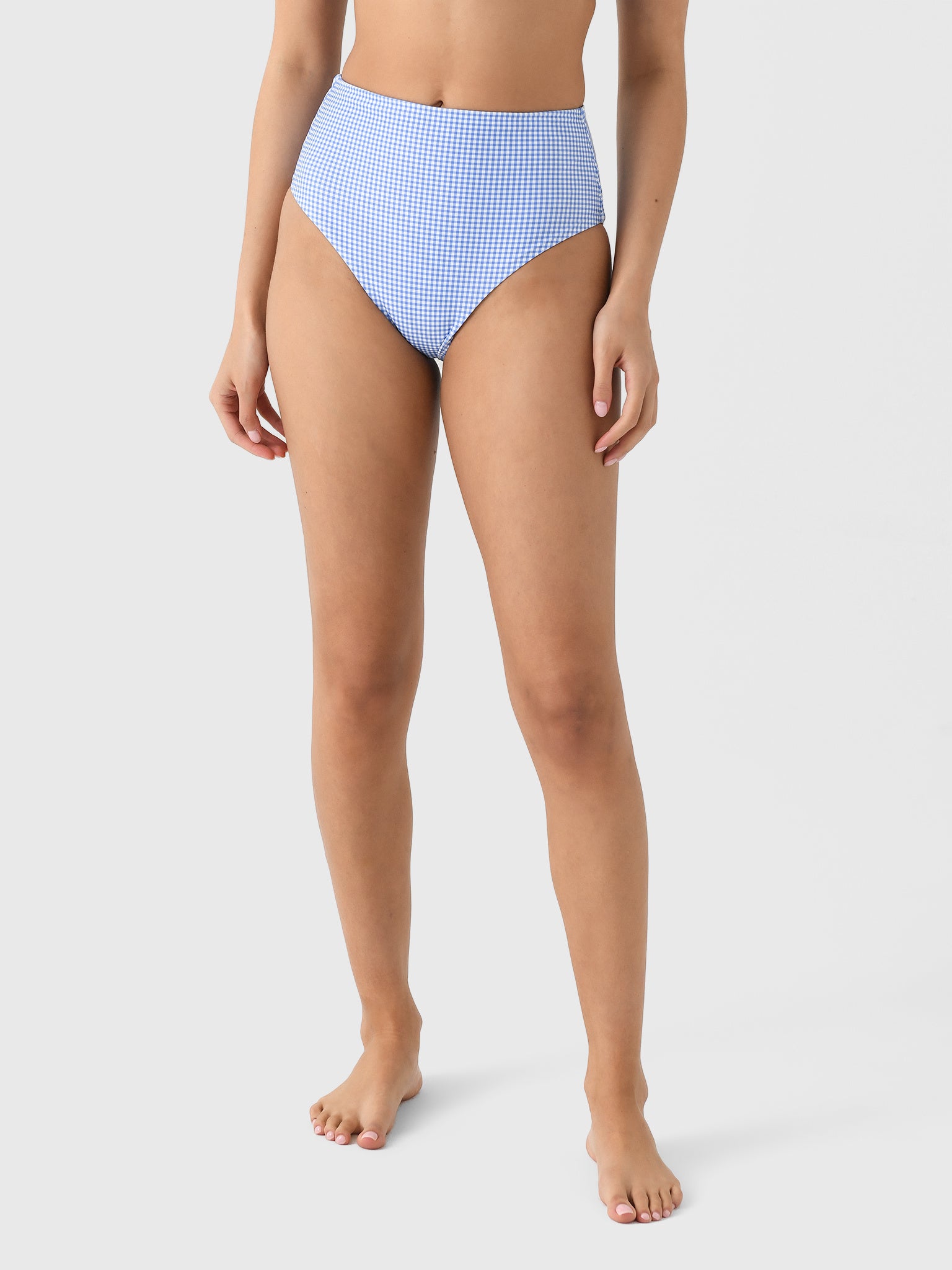 Minnow Women's Sky Blue Gingham High Waist Bikini Bottom