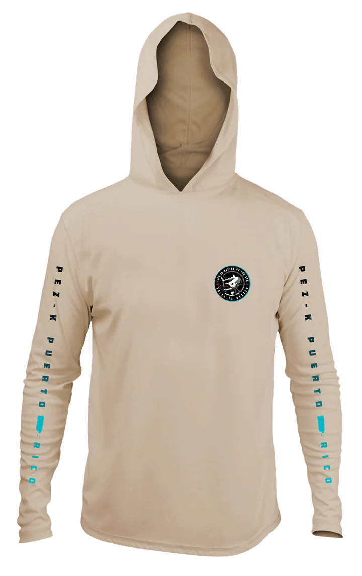 Pez K "Wild Fish" Men's Long Sleeve Hooded Rashguard   Beige