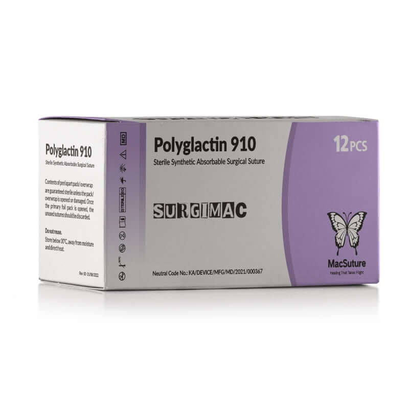 SURGIMAC 2 0 26" Braided & Coated Suture Polyglycolic Acid 26mm 1/2 Circle Round Body Needle