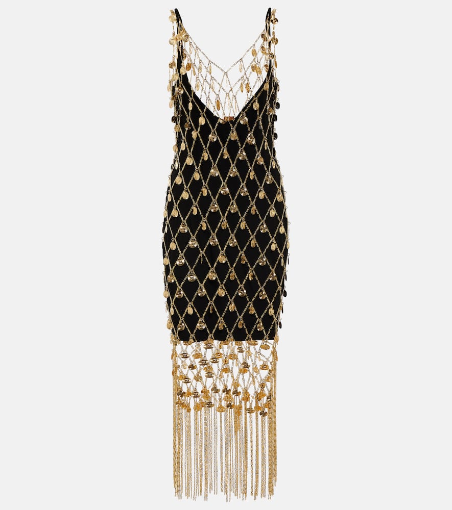 Rabanne Embellished brass chain midi dress