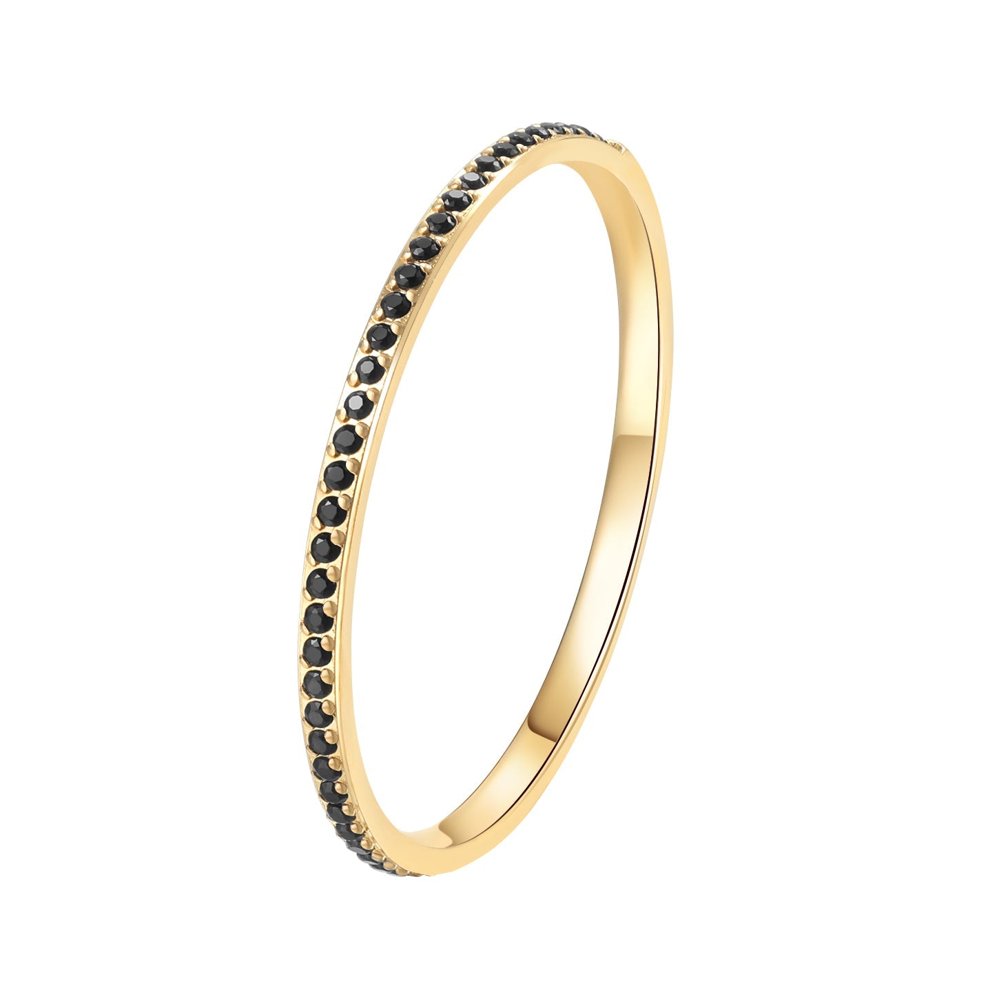 HEY HAPPINESS Slim Black Gemstone Band Ring Gold