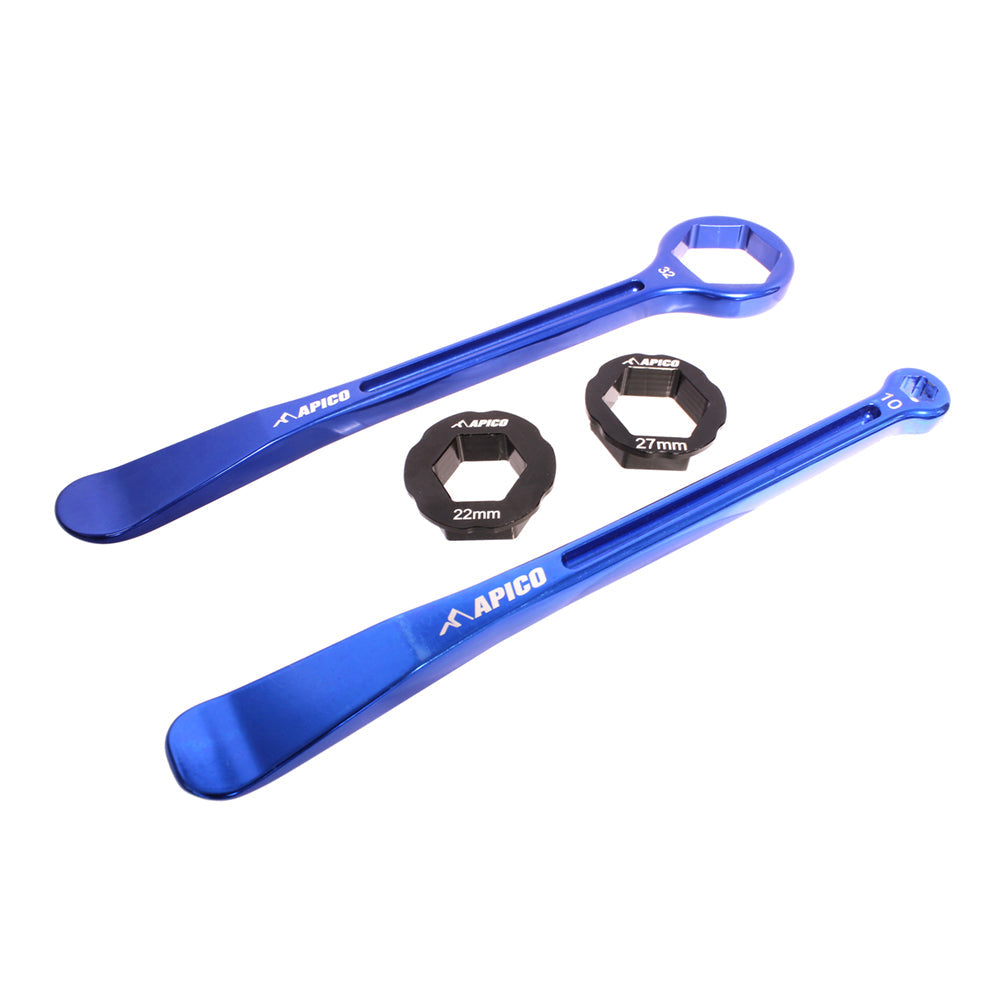APICO TYRE LEVER & WRENCH SET INC 10 13 22 27 32mm ALLOY BLUE