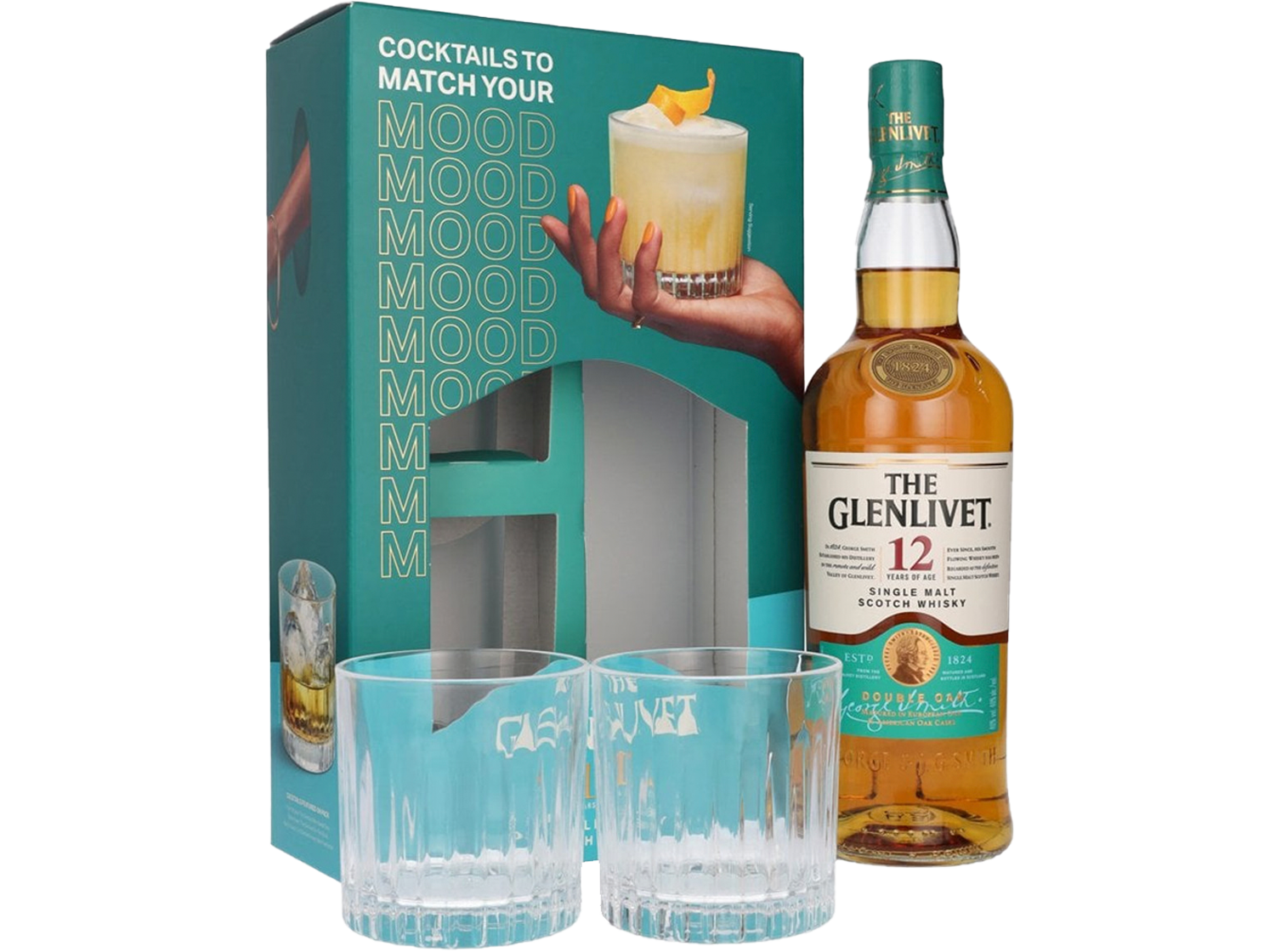 The Glenlivet 12 Year Old Single Malt Whisky 700ml & Two Glass Gift Pack