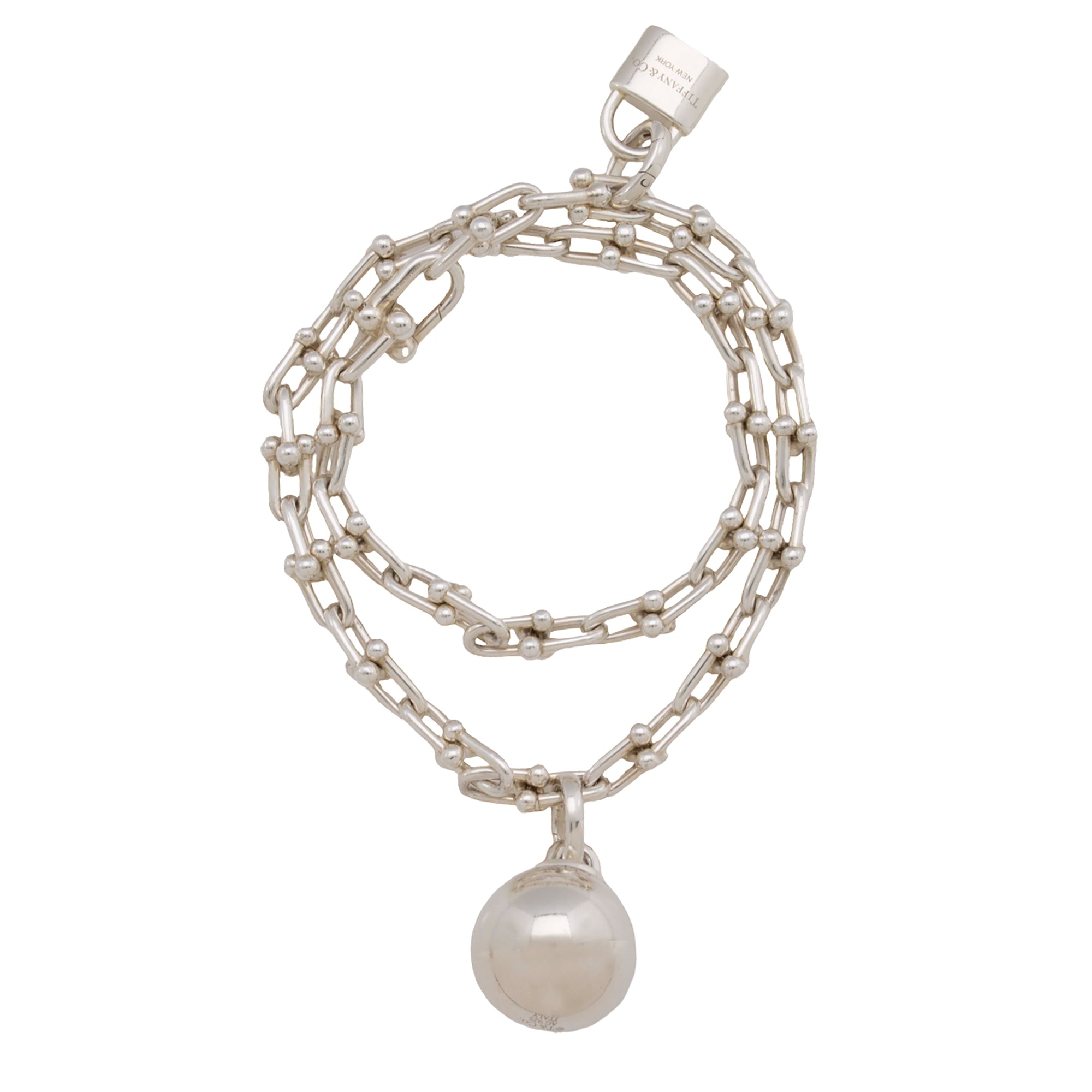 Tiffany & Co. Sterling Silver Lock HardWear Ball Wrap Medium Bracelet (SHF fLYnkB)