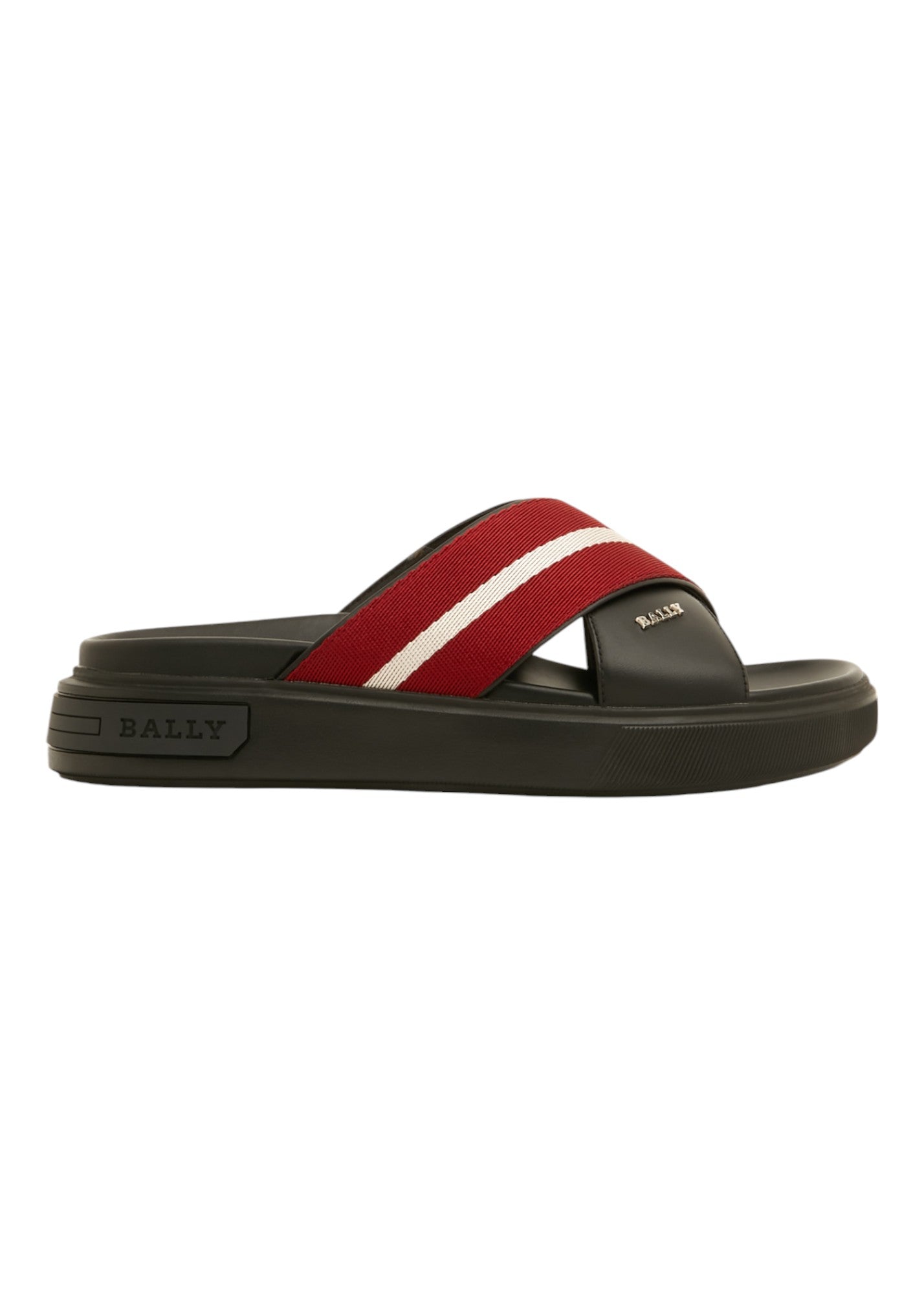 2507 Bally Jake 6300473 Men's Black Red Calf Plain Leather Sandals