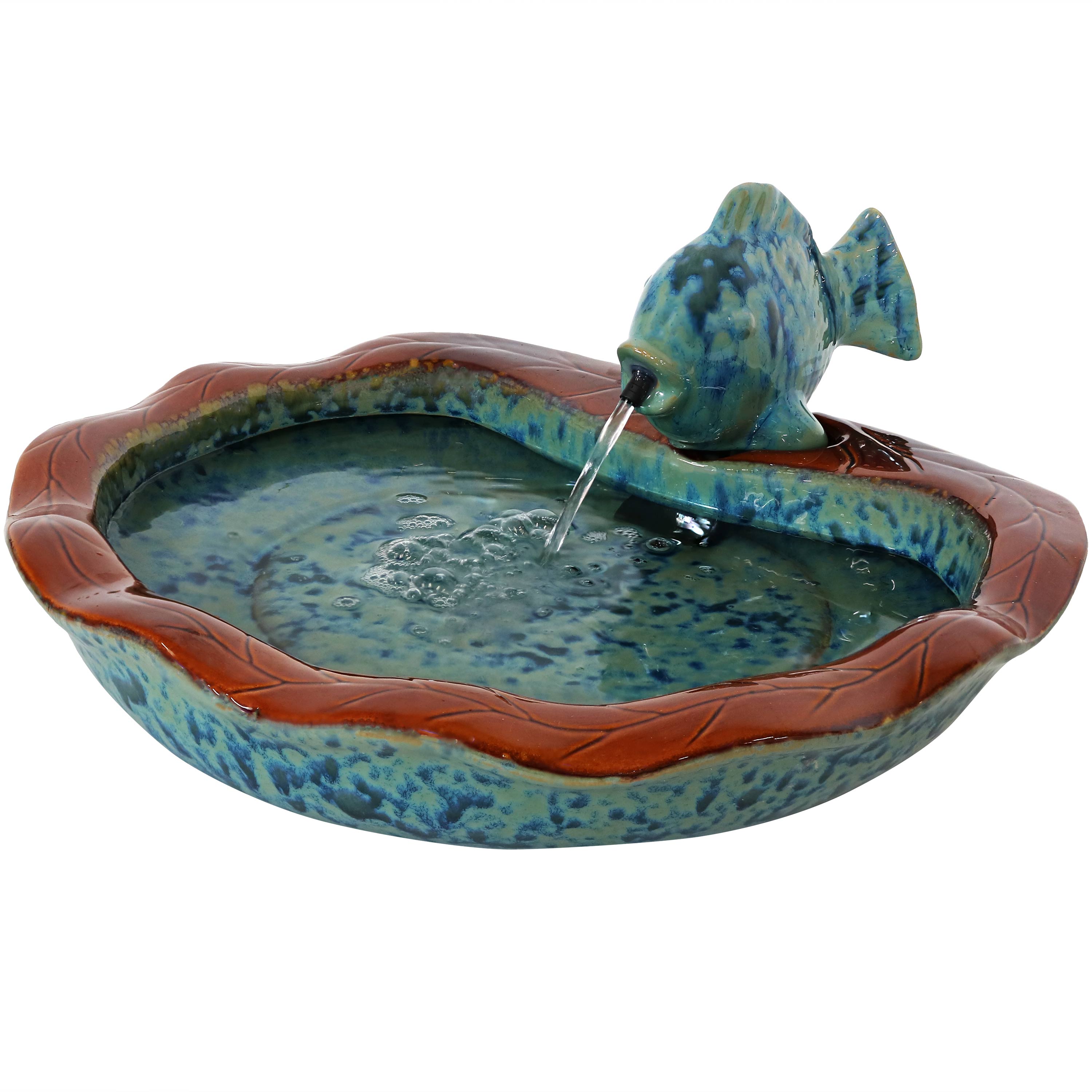 2936 Sunnydaze 7"H Electric Glazed Ceramic Fish Outdoor Water Fountain