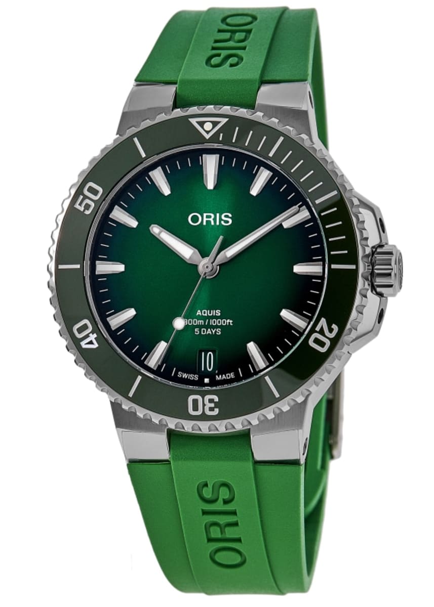 2818 Oris Aquis Date Calibre 400 Automatic Green Dial Rubber Strap Men's Watch 01 400 7790 4157 07 4 23 47EB