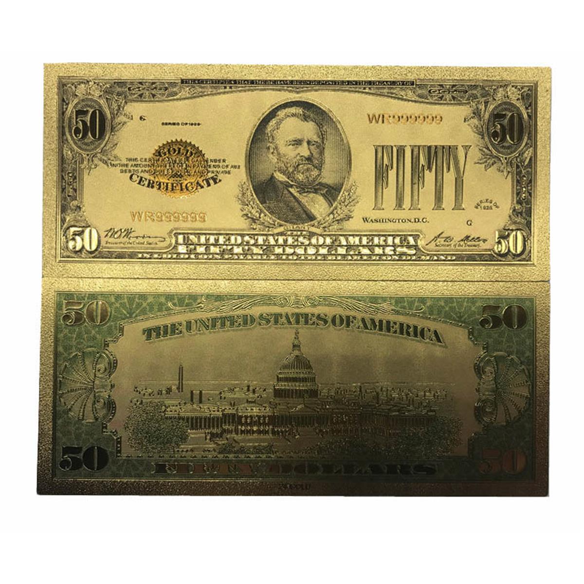 2297 Blinkee  50 American Dollar Bill 24k Gold Art Collectibles Plated Fake Banknote Currency for Decoration
