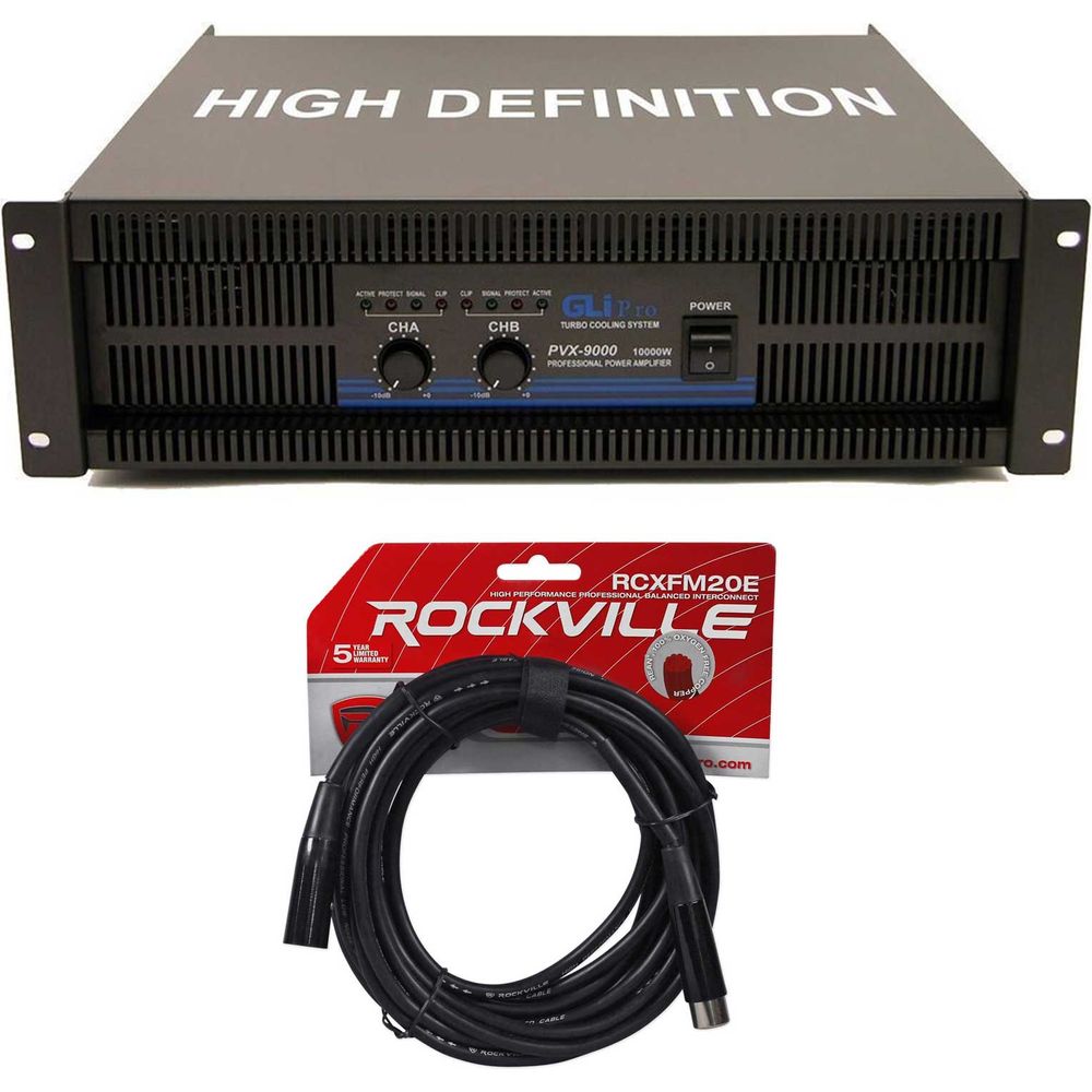 GLI Pro PVX9000 10,000 Watt Power Amplifier DJ Rack Amp + XLR Cable