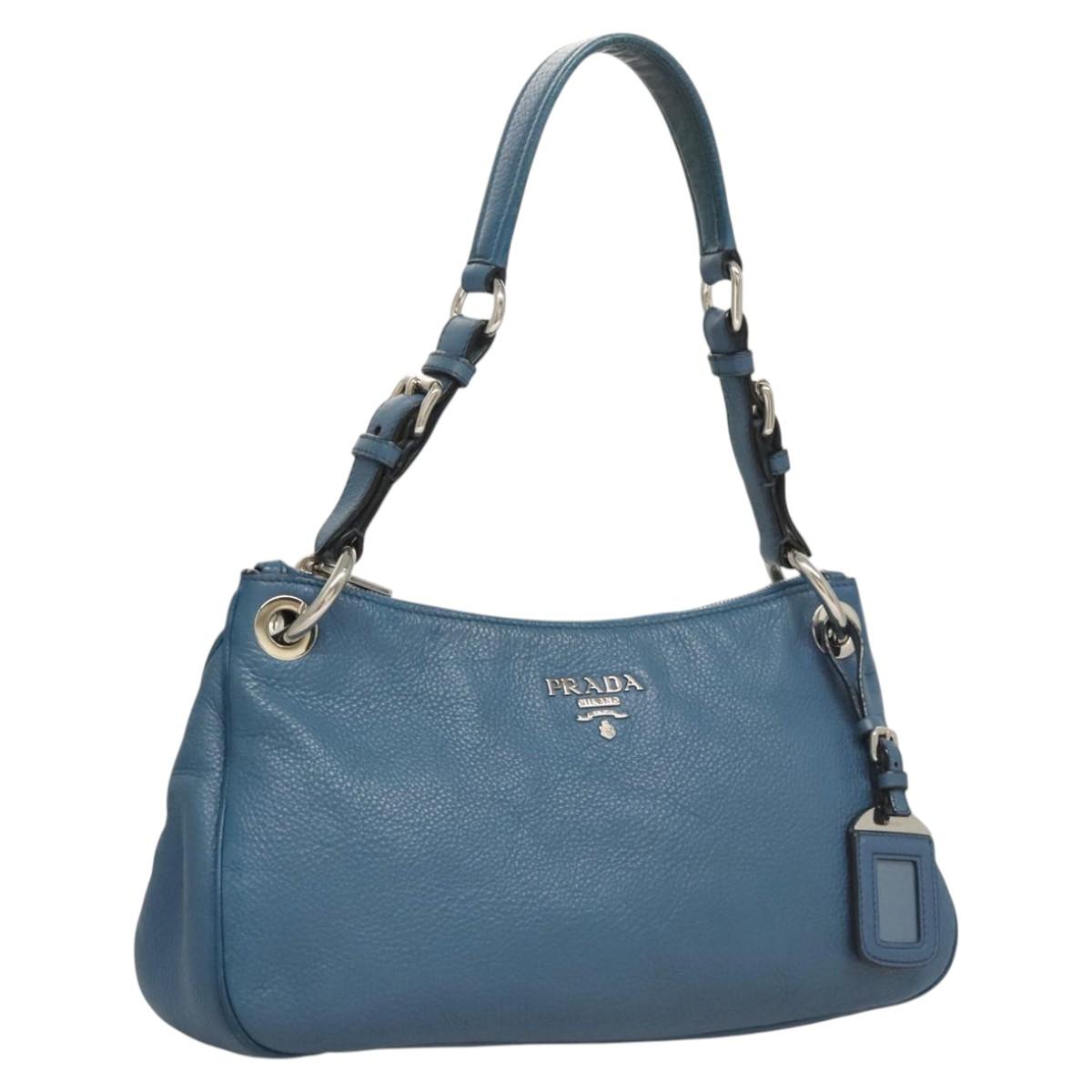 PRADA Shoulder Bag Leather Blue Silver Auth am8295