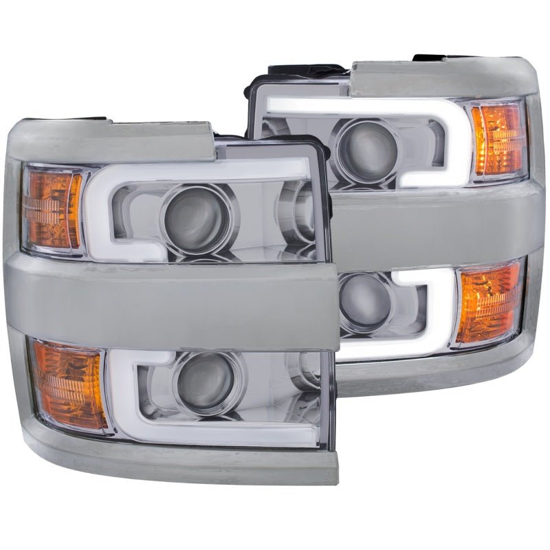 ANZO 2015 2016 Chevrolet Silverado Projector Headlights w/ Plank Style Design Chrome w/ Amber
