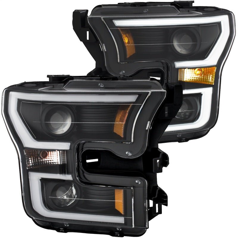ANZO 2015 2017 Ford F 150 Projector Headlights w/ Plank Style Switchback Black w/ Amber