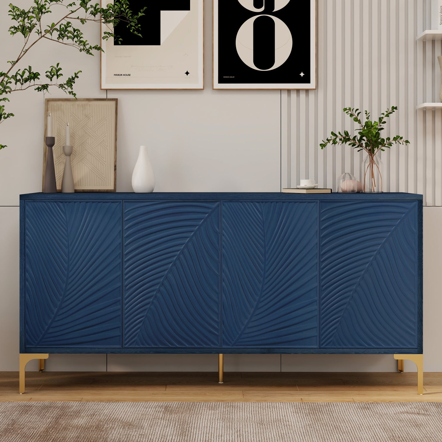 2594 Streamdale Modern Carved Sideboard   Light Blue