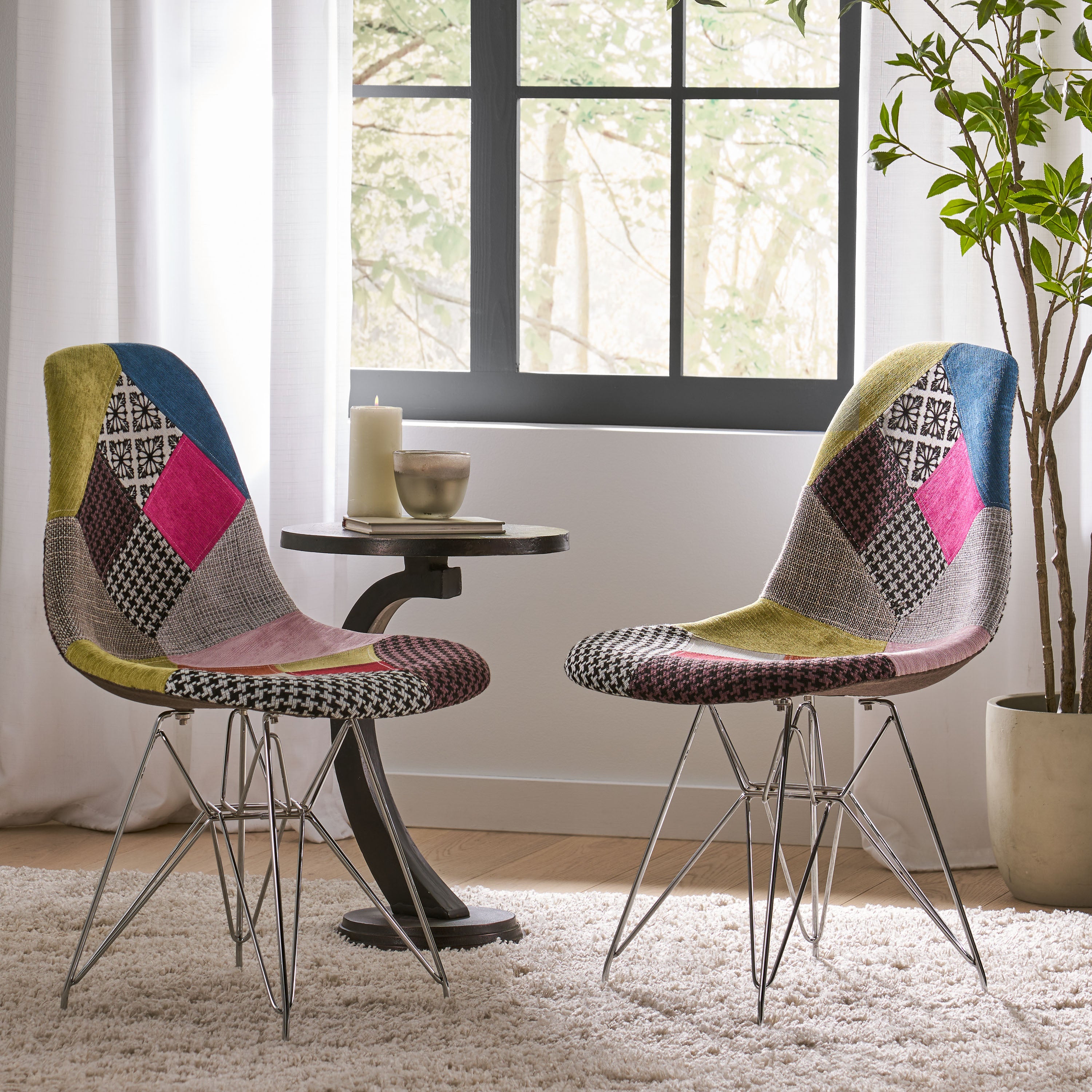 2594 Streamdale Willamette Patchwork Chairs with Chrome Legs (Set of 2)