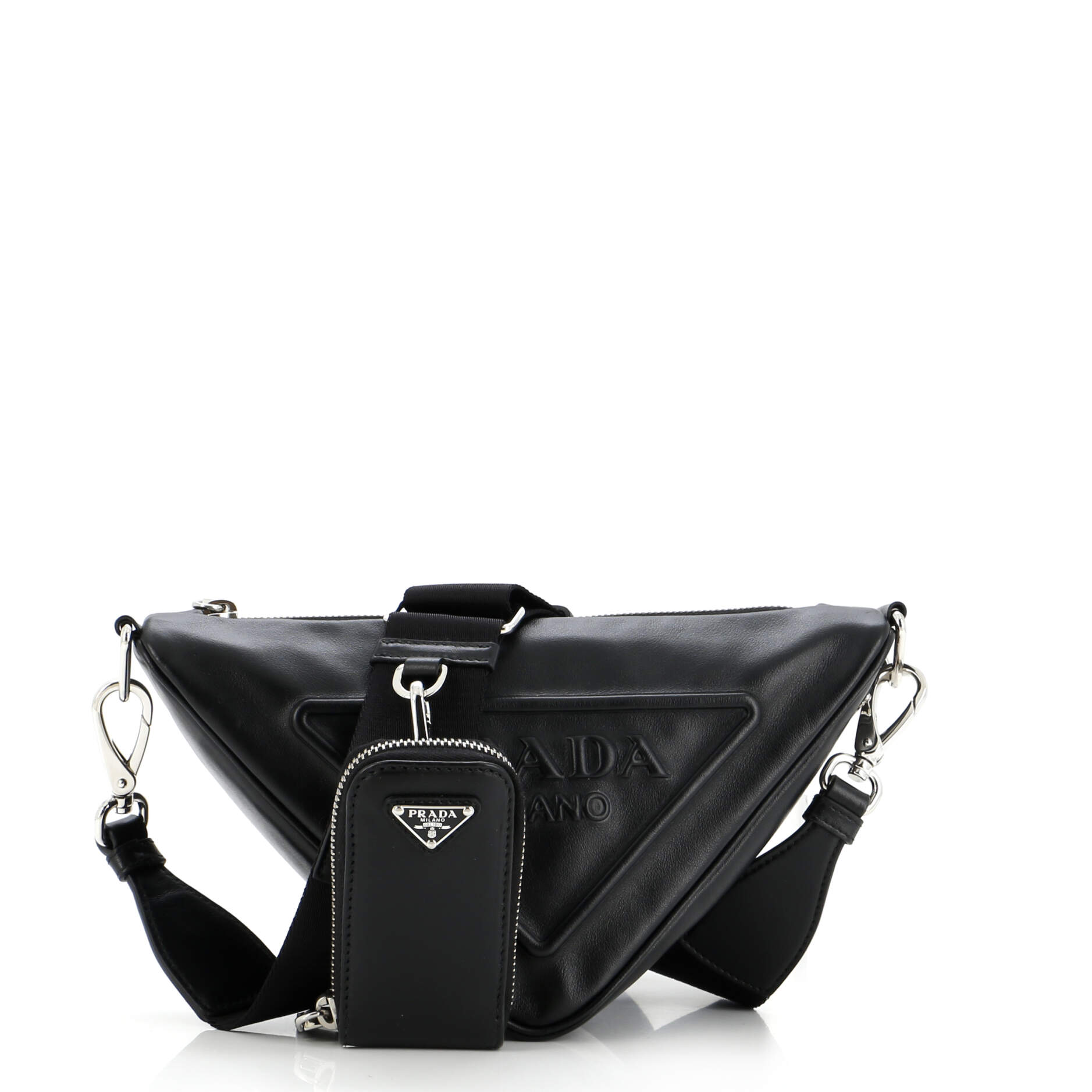 2860 Triangle Logo Zip Crossbody Bag Leather Small