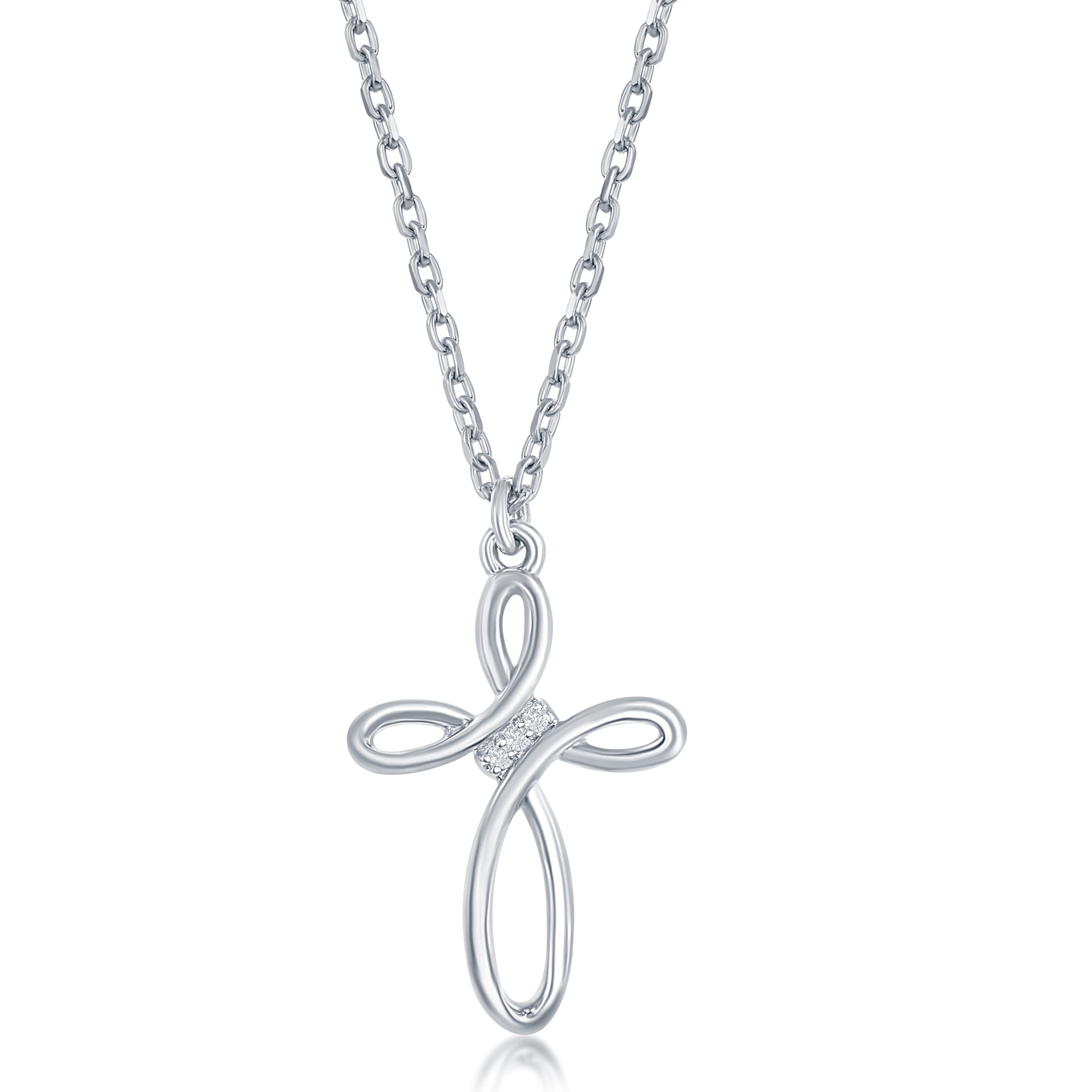 2280 Sterling Silver 0.05cttw Diamond Cross Necklace