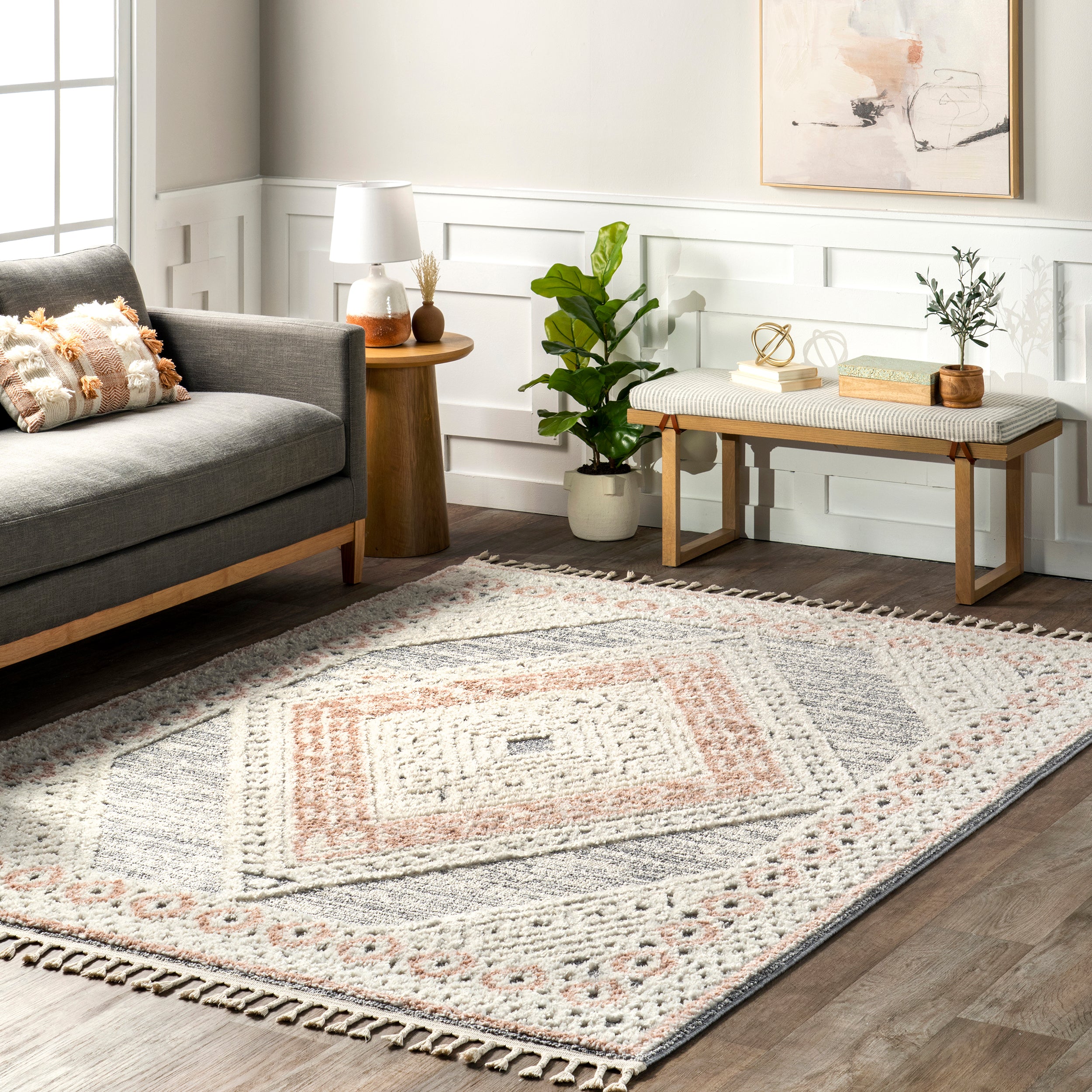 2158 nuLOOM Acacia Raised Diamond Tasseled Area Rug