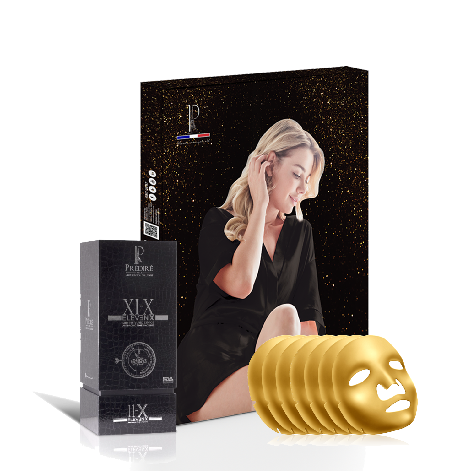 2019 Non Surgical LED Face Body Device w  Oxygen & Vitamin Infused Gold Masks Black Robe