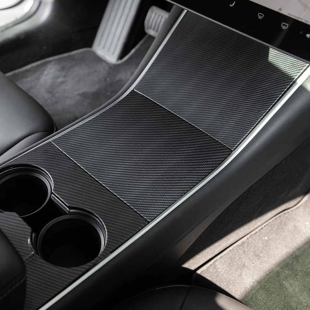 EV PARTS ONLINE Tesla Model 3, Y Matte Carbon Fiber ABS Center Console Cover Kit, 2017 2020