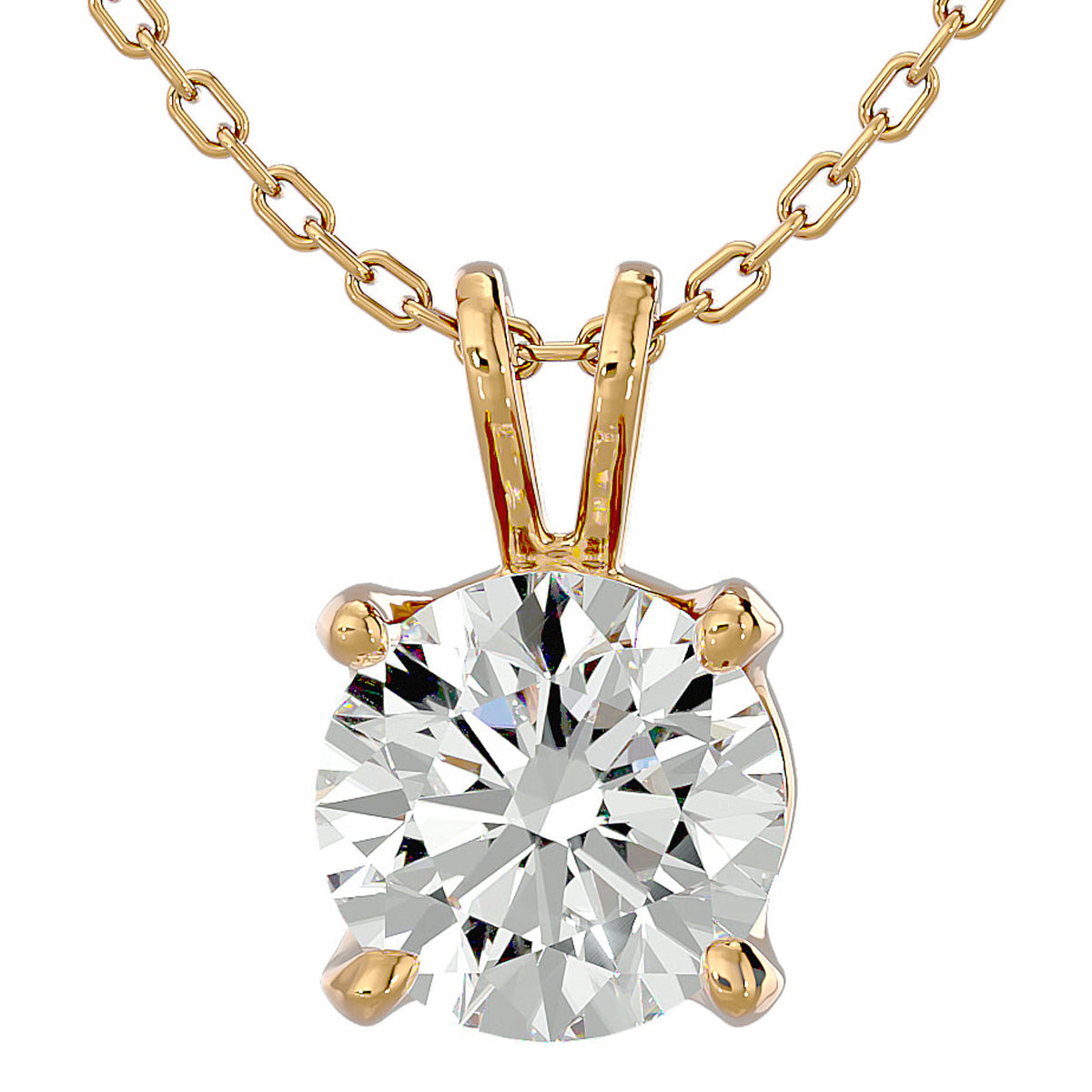2155 2 Carat Round Brilliant Moissanite Necklace in 14 Karat Yellow Gold