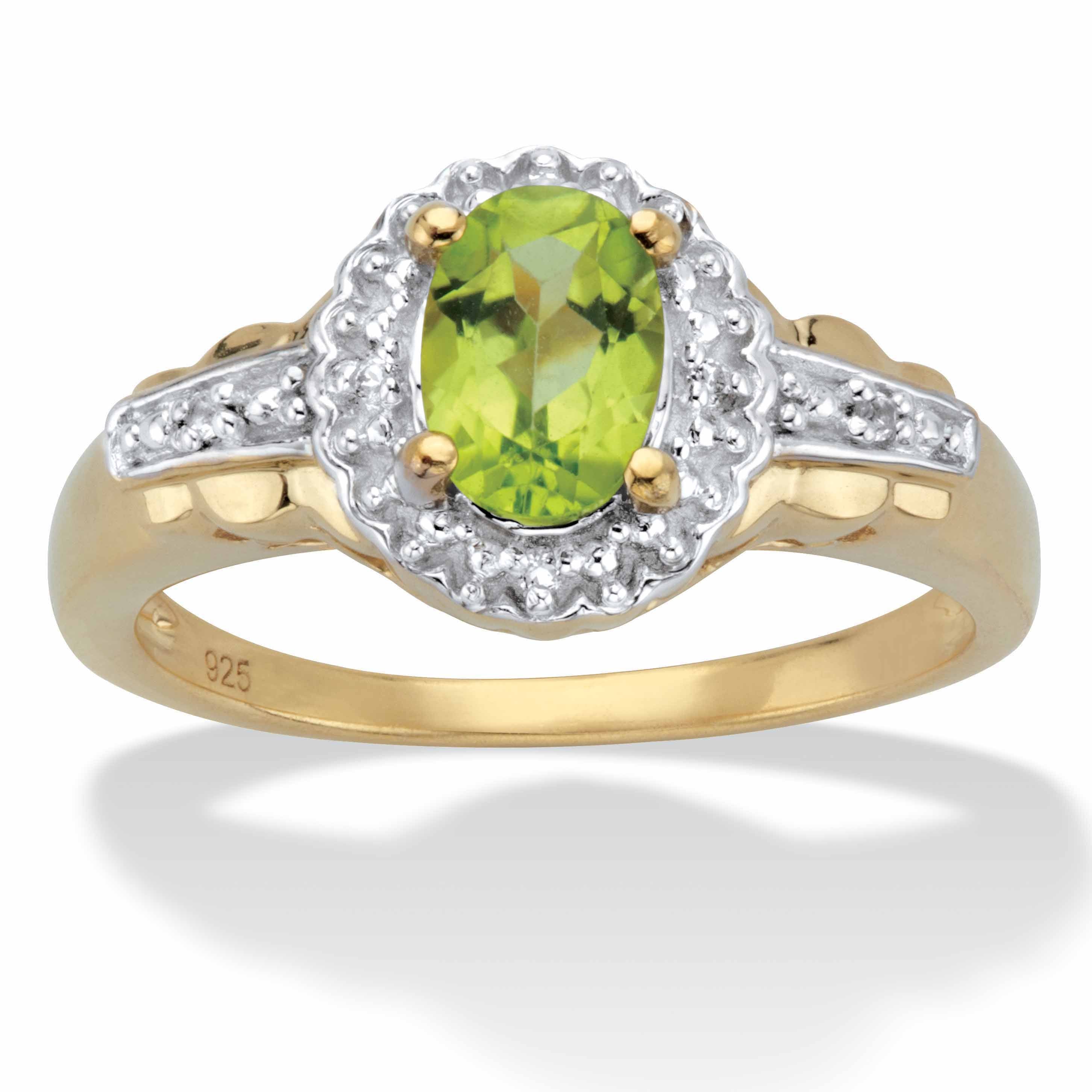 2894 1.07 Cttw. Genuine Peridot and Topaz Gold Plated Sterling Silver Halo Ring